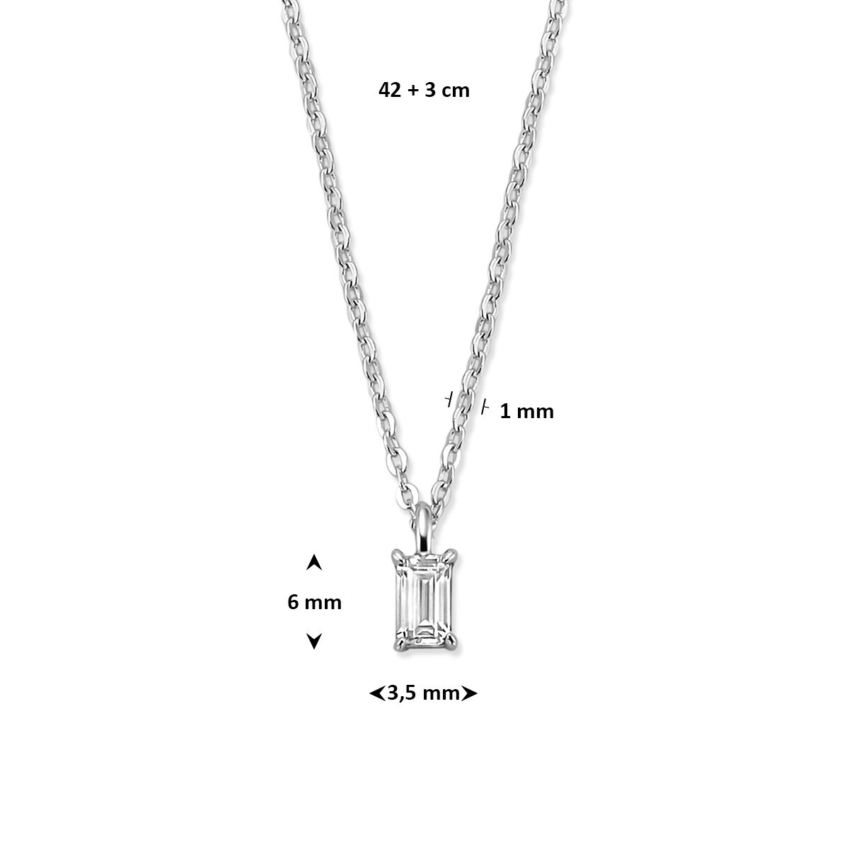 Fantasy Collection Collier zirkonia 42 + 3 cm zilver gerhodineerd