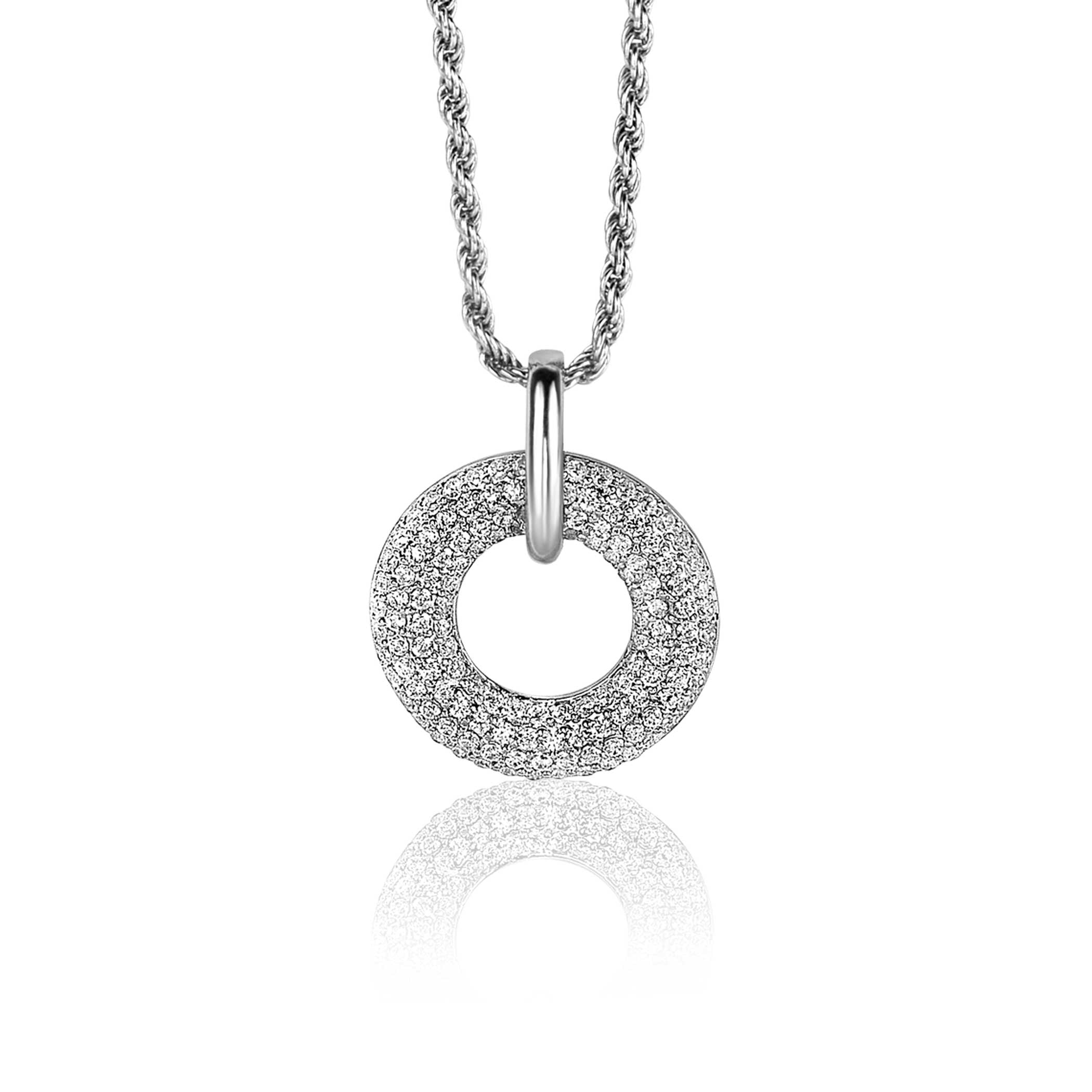 20mm ZINZI zilveren hanger open ronde vorm, bezet met witte zirconia's ZIH2446 (zonder collier)