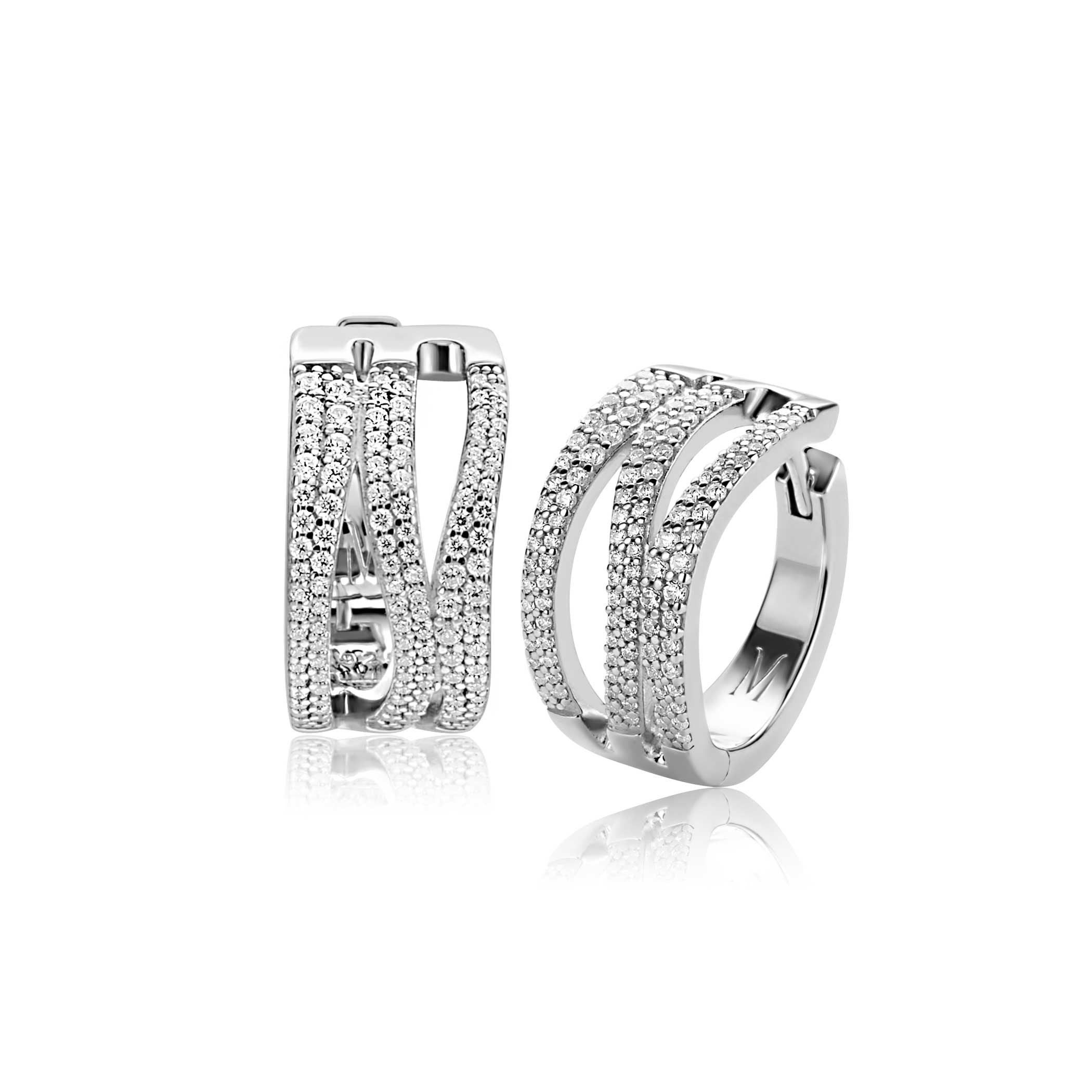 Mart Visser by ZINZI zilveren oorbellen met luxe scharniersluiting glad 18 mm witte zirkonia's MVO26