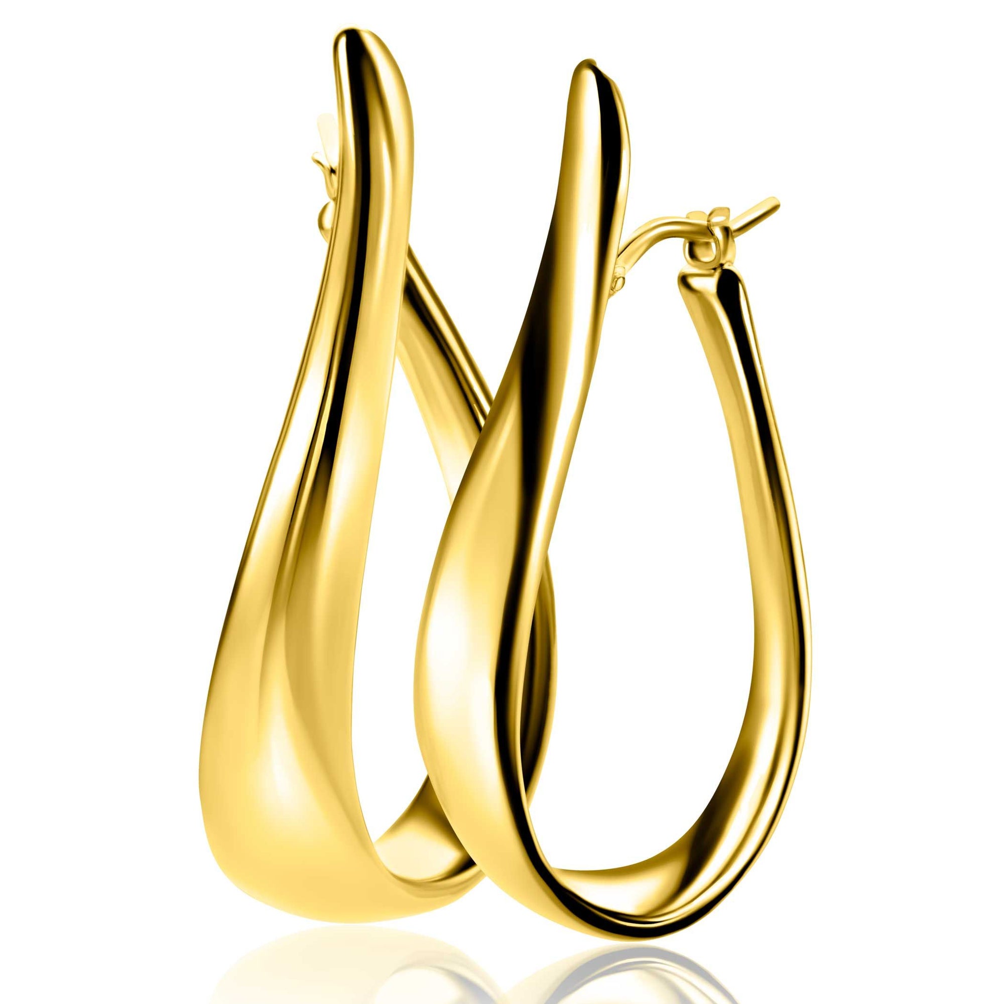 Zinzi 49mm gold plated zilveren grote oorringen in organische vorm met een speelse twist en handige bovensluiting. - PansiteNederland.nl