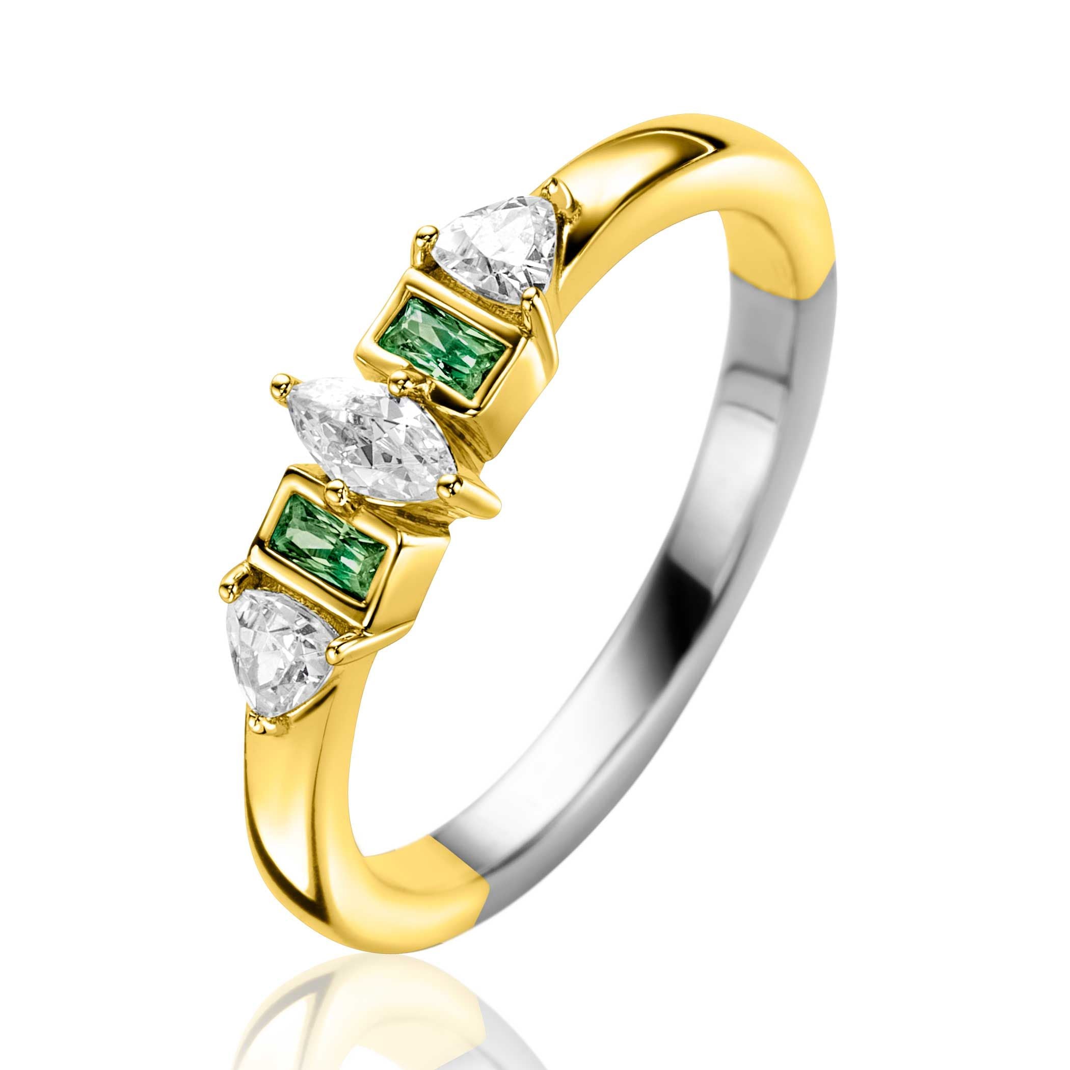ZINZI Verguld Zilveren Ring met Groene Zirkonia - ZIR2630G