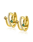 ZINZI gold plated zilveren multi-look oorringen met 3 rijen, bezet met groene kleurstenen en witte zirkonia's 10mm breed met luxe klapsluiting 16mm ZIO2646G - PansiteNederland.nl