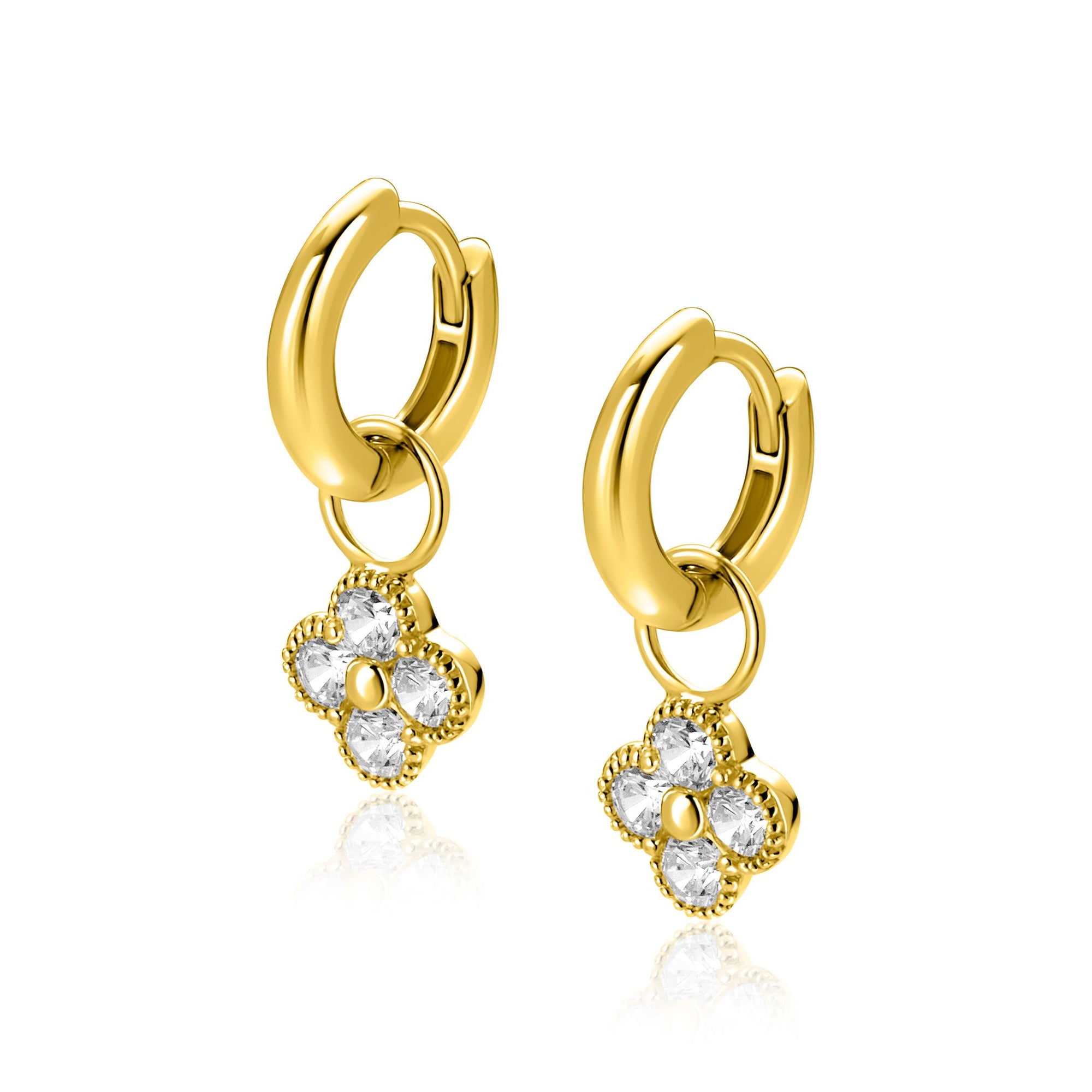 ZINZI gold plated zilveren oorbedels klavertje 8mm ZICH2735Y (zonder oorringen) - PansiteNederland.nl