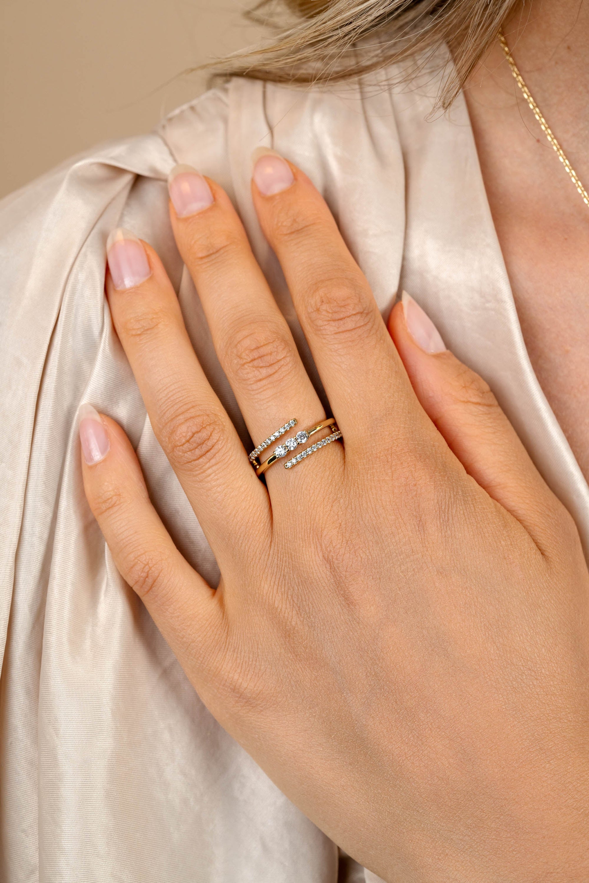 ZINZI gold plated zilveren multi-look ring met 3 rijen zirkonia&#39;s ZIR2645Y