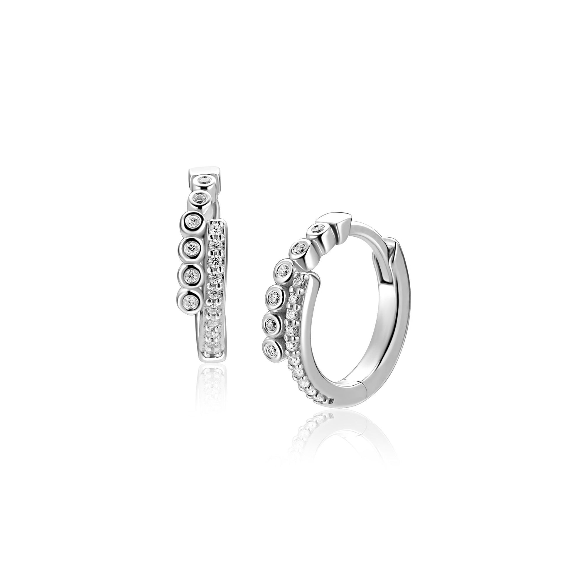 ZINZI zilveren oorringen slagmodel bezet met witte zirkonia en luxe scharniersluiting 14mm ZIO2729 - PansiteNederland.nl