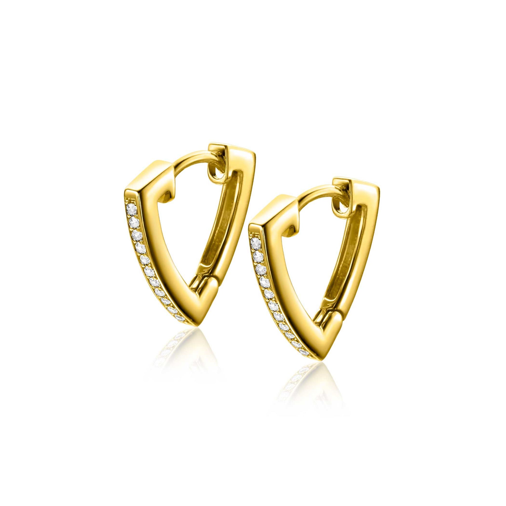 ZINZI gold plated zilveren oorringen driehoeksvorm bezet met witte zirkonia's 14mm ZIO2607 - PansiteNederland.nl