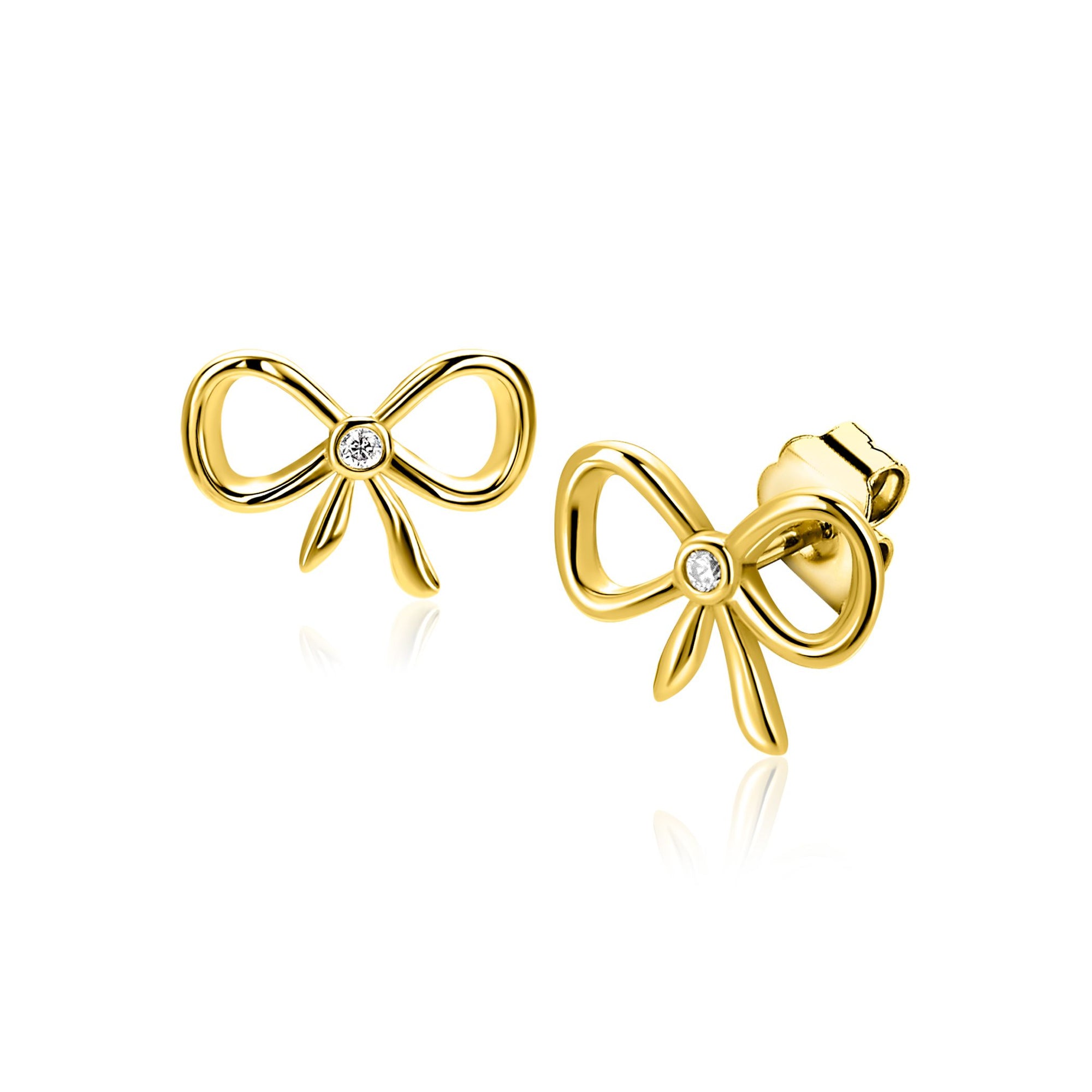ZINZI gold plated zilveren oorstekers strikje met zirkonia 9,5mm ZIO2724Y - PansiteNederland.nl