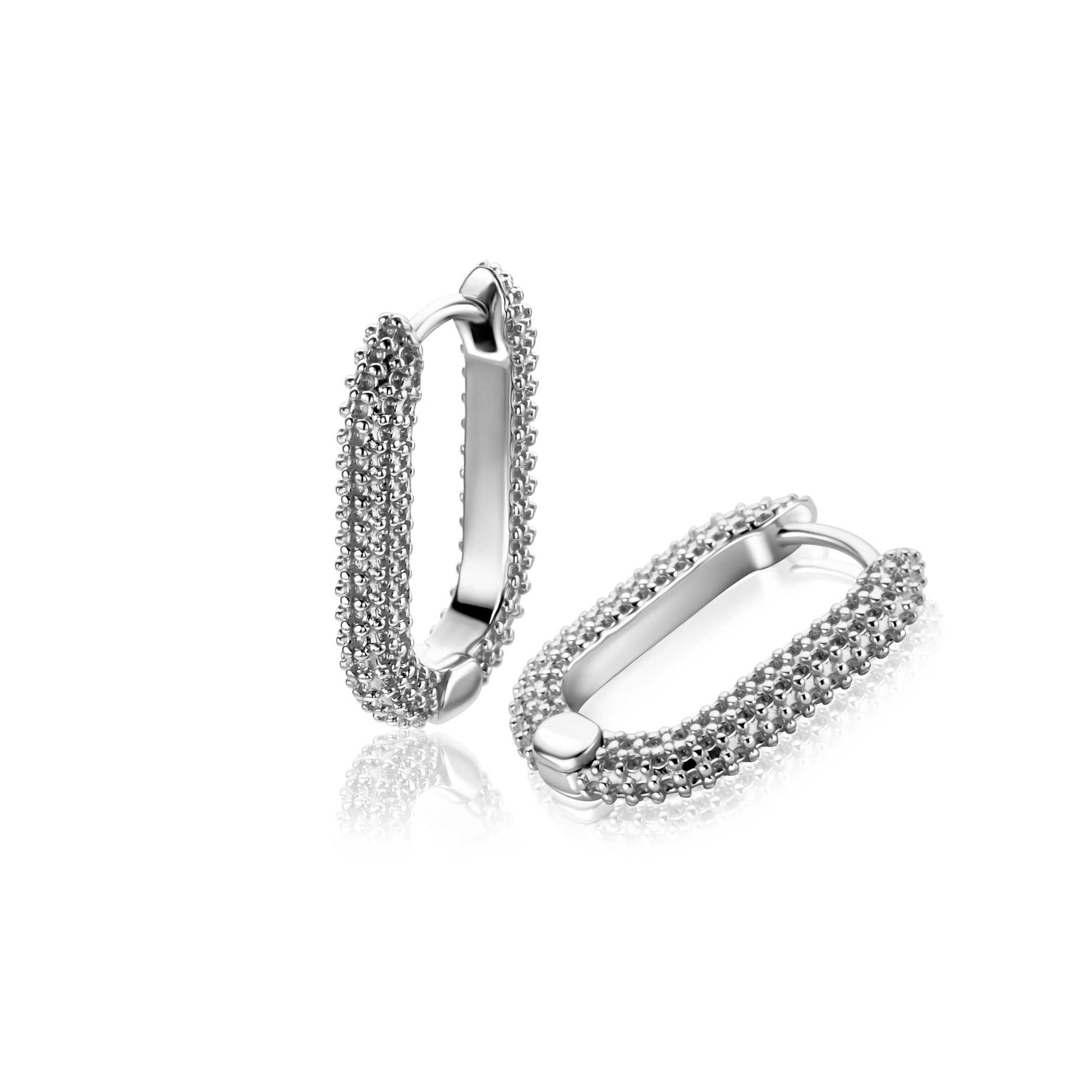 Zinzi 20mm zilveren oorringen in ovale vorm met bolletjes structuur en luxe klapsluiting ZIO2694 - PansiteNederland.nl