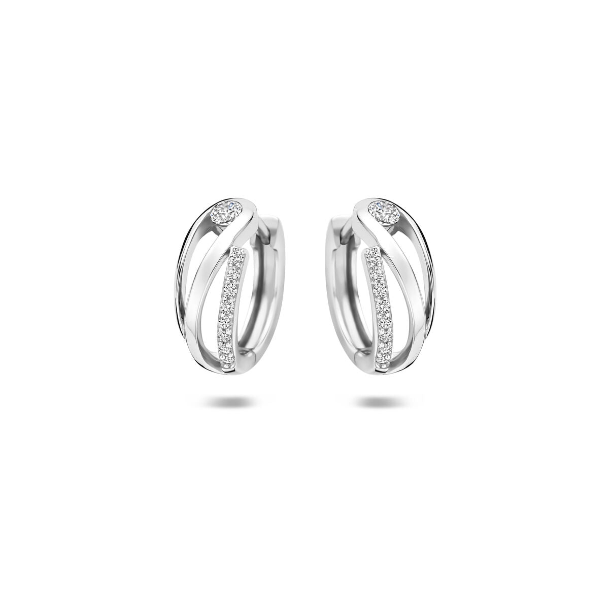 Oorbellen zirkonia zilver gerhodineerd 12,5 mm