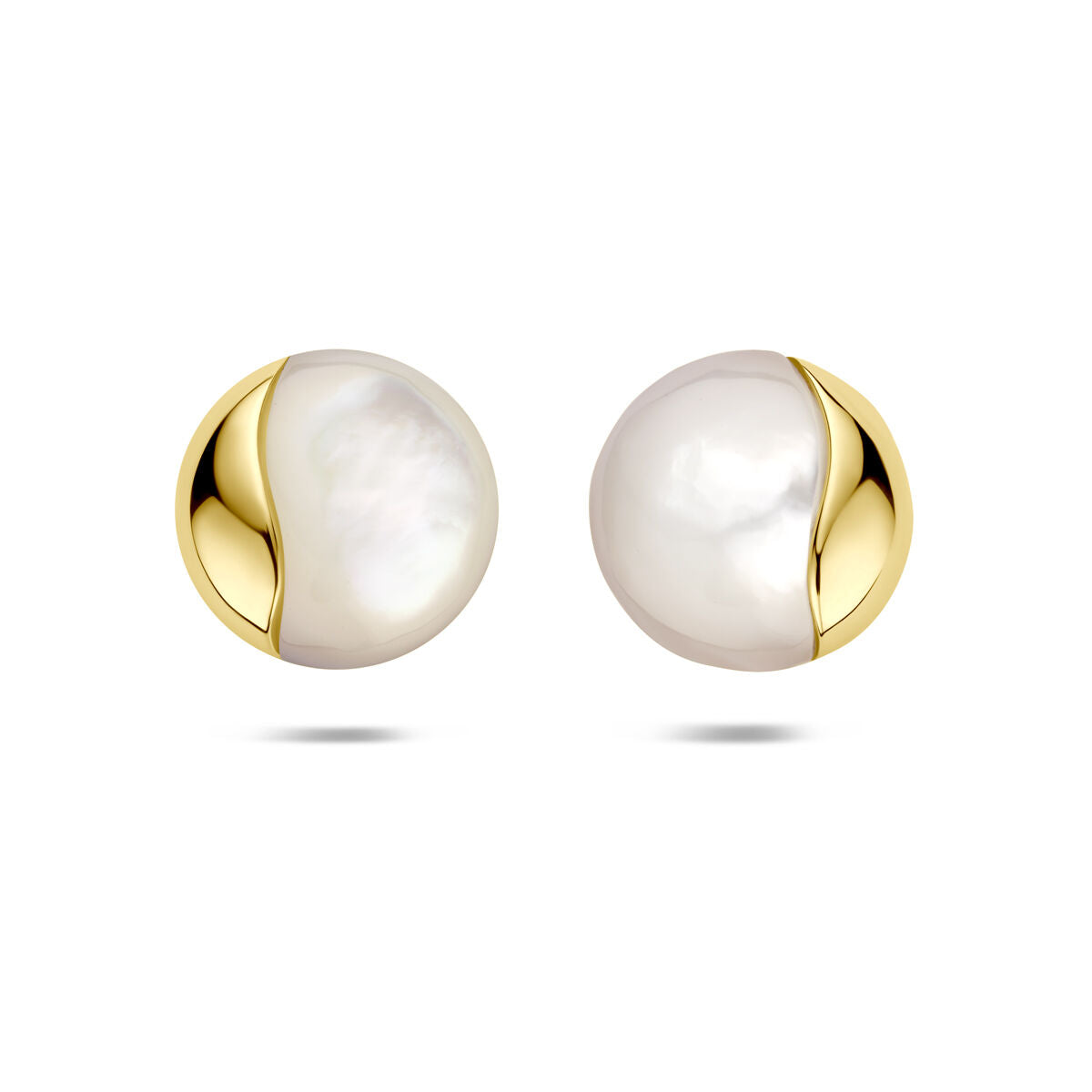 Oorknoppen parelmoer 14K geelgoud 14 mm