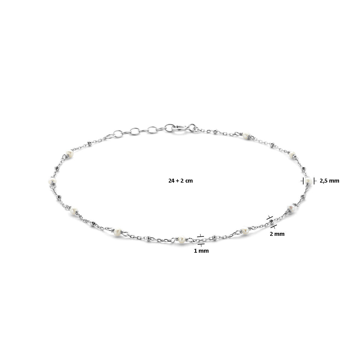 Enkelbandje parel 24 + 2 cm zilver gerhodineerd
