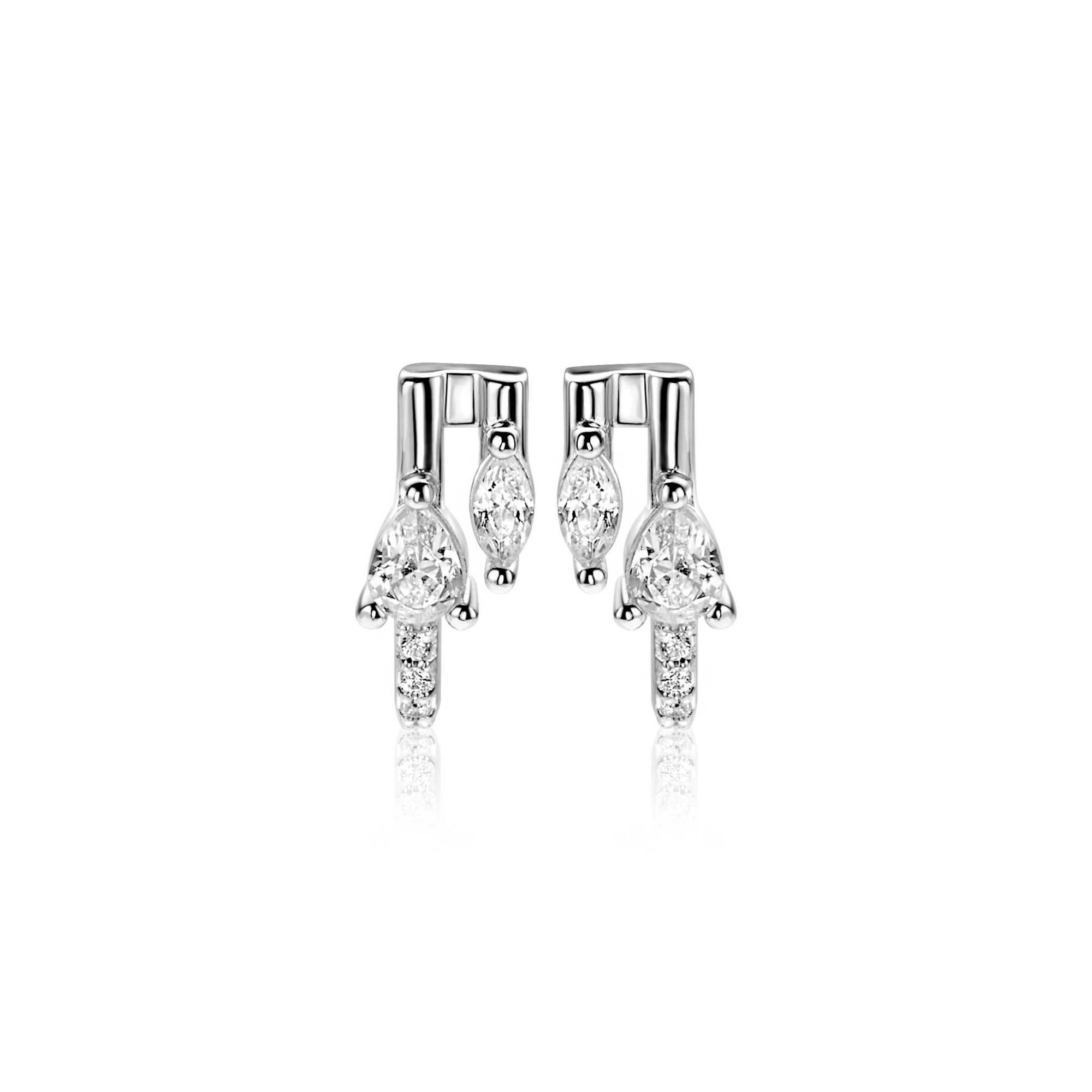 Zinzi 12mm zilveren multi-look oorstekers met peervormige en ovale witte zirkonia's ZIO2689 - PansiteNederland.nl