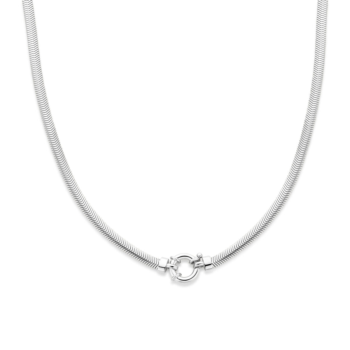 Fantasy Collection Collier slang plat met groot veerslot 4,3 mm 45 cm zilver gerhodineerd