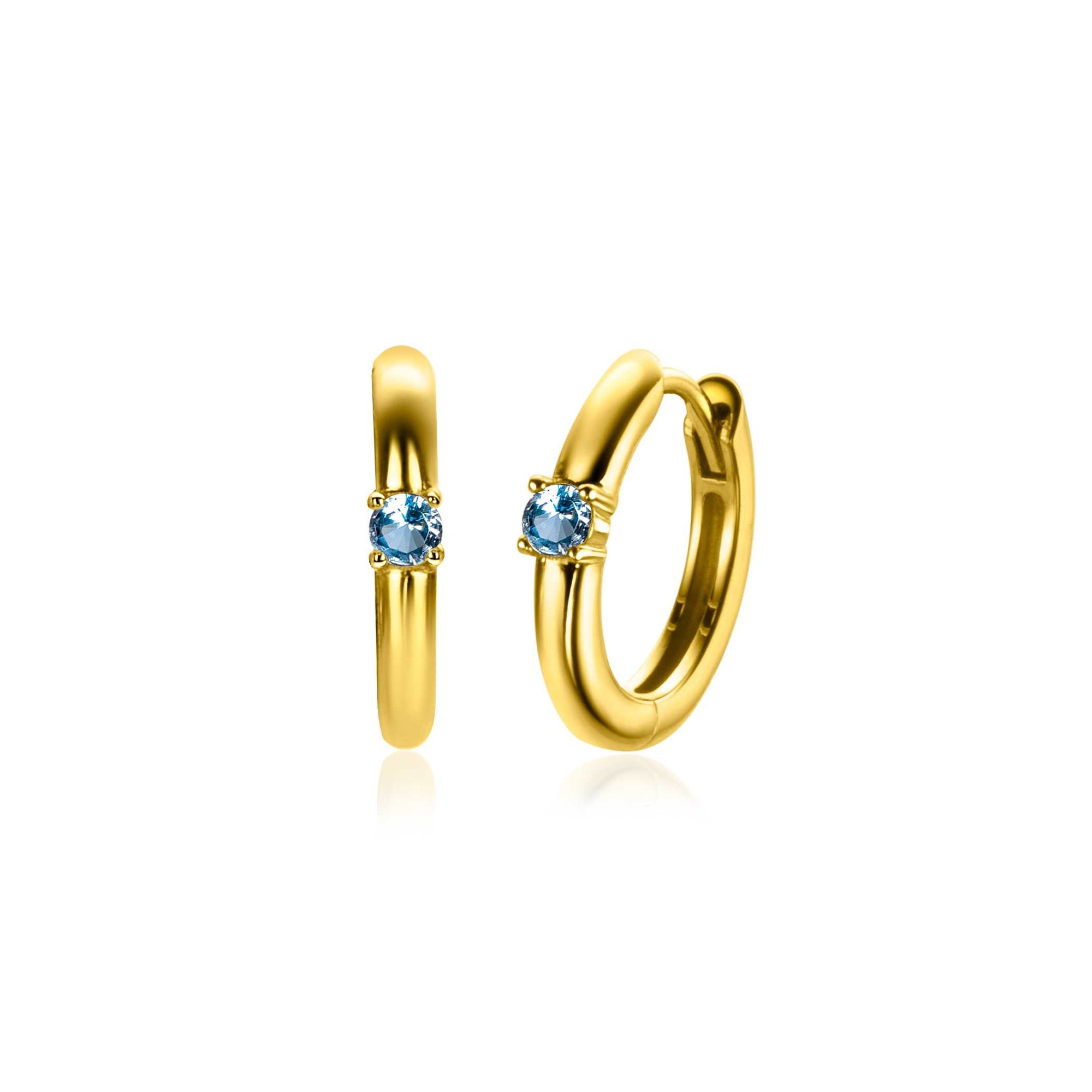Zinzi DECEMBER oorringen 13mm gold plated met geboortesteen blauw topaas zirkonia ZICR-DEC - PansiteNederland.nl