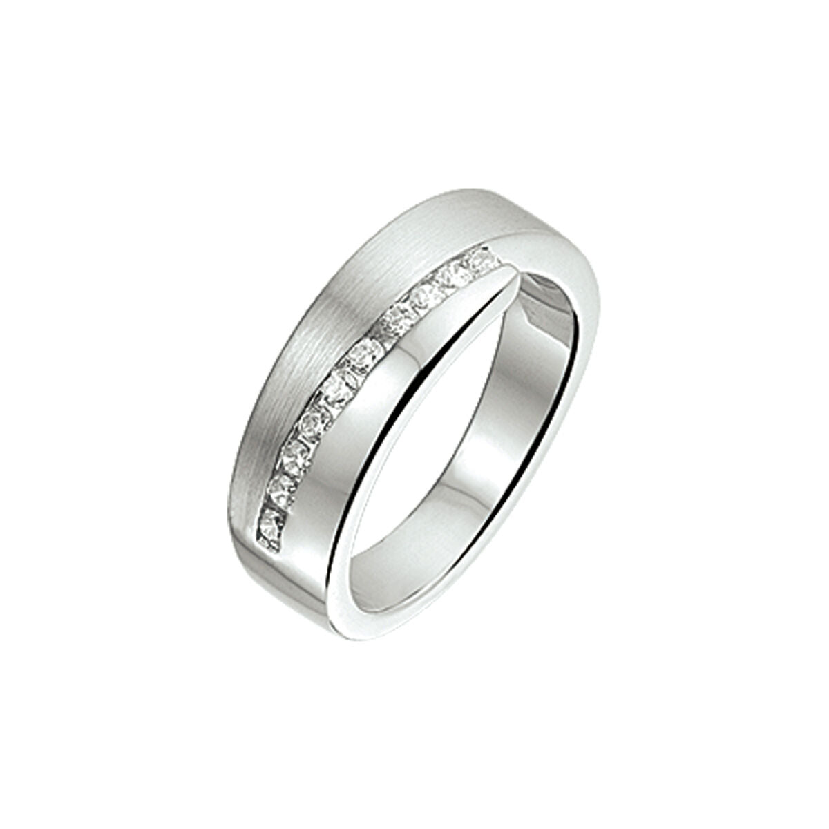 Zilveren gerhodineerde ring met zirkonia en poli/matte afwerking 1315869