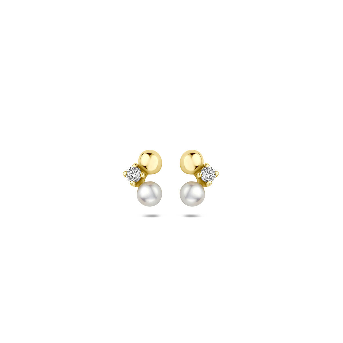 Oorknoppen parel en zirkonia 9K geelgoud 7 mm