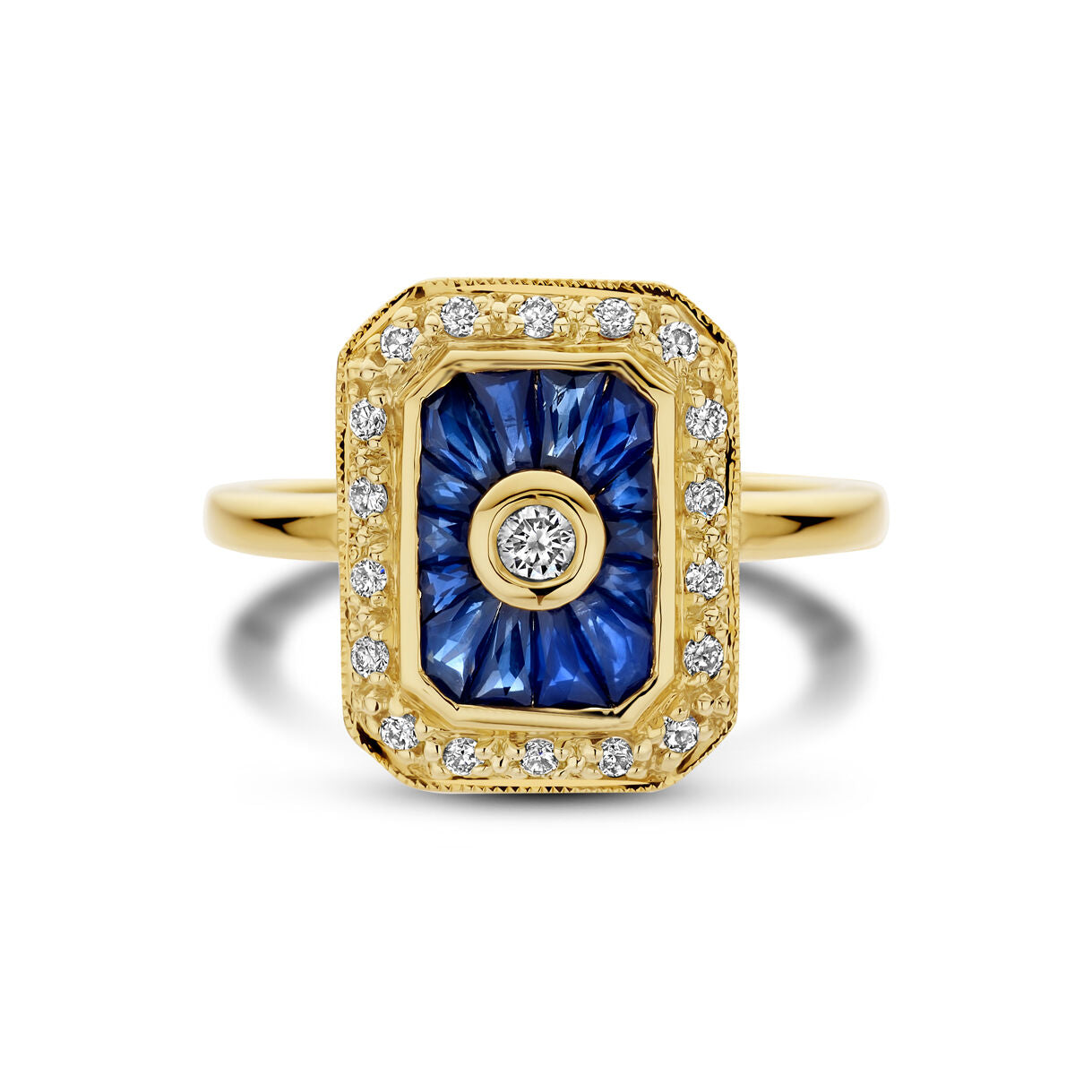 Ring saffier en diamant 0.25ct h si 14K geelgoud