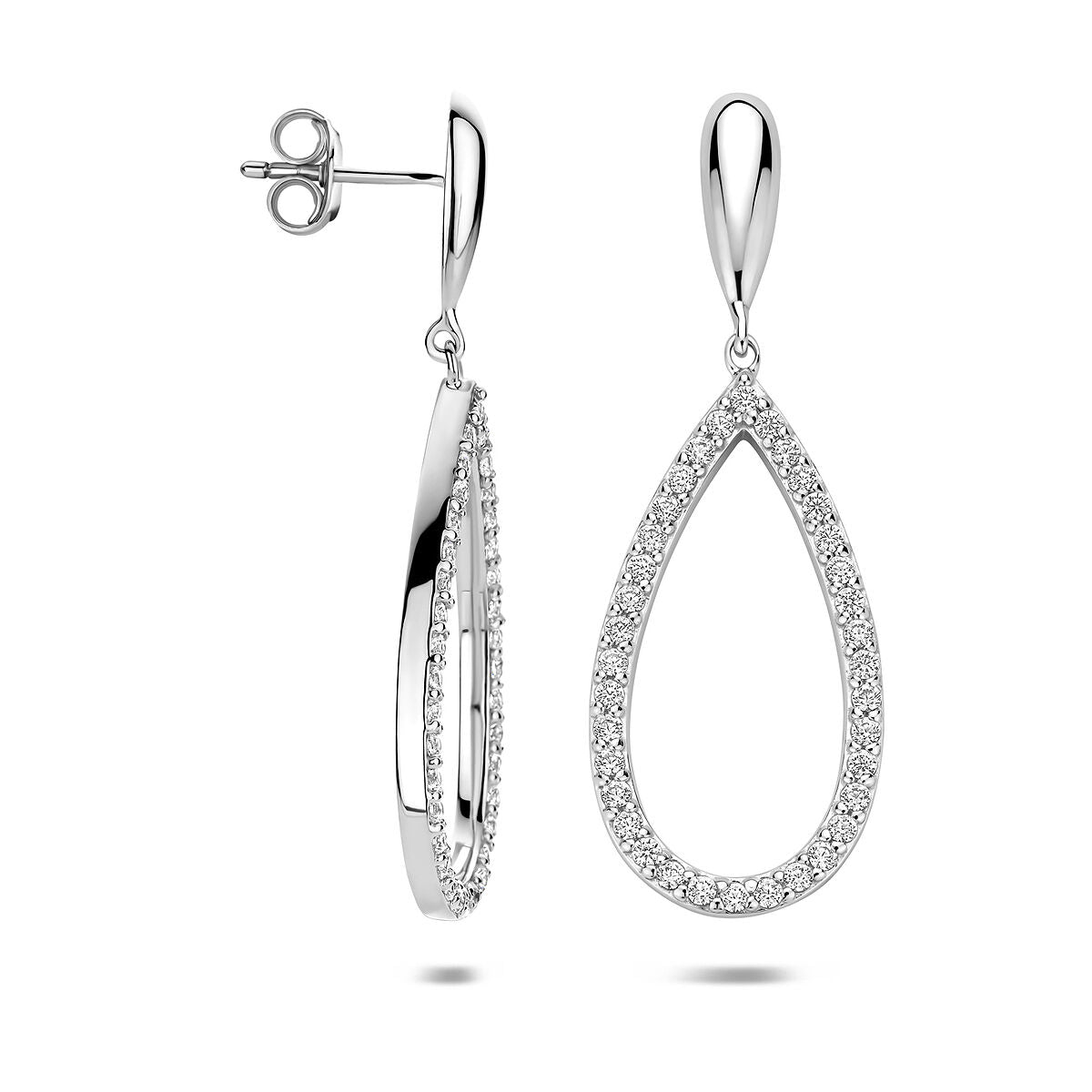 Zilveren gerhodineerde oorhangers druppel zirkonia 43 mm - 1341918