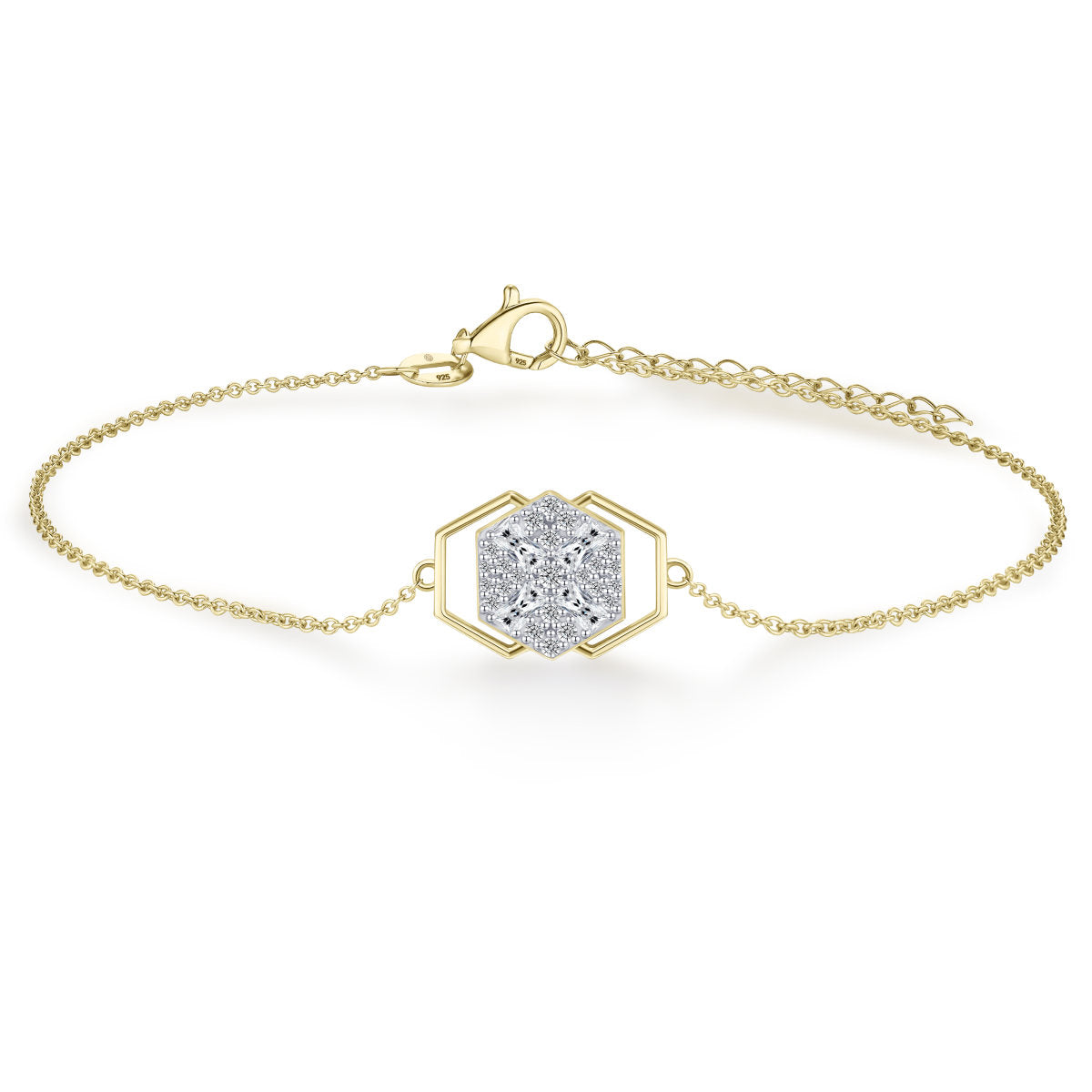 Gisser Armband Zilver Verguld Bicolor Zirkonia Wit 17+3 cm – B1050Y