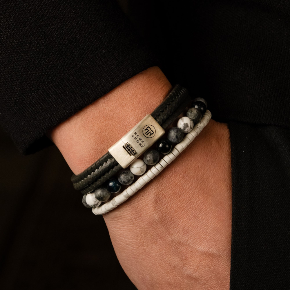 Rebel & Rose More Balls Than Most 8mm Armband RR-80116-S – Grijs/Zwart/Wit