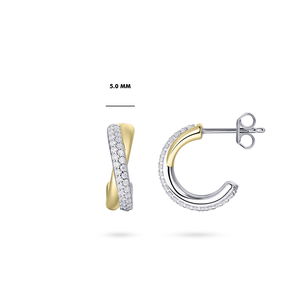 Gisser Oorringen Zilver Geel Verguld Zirkonia Wit – E1060Y – foto 4