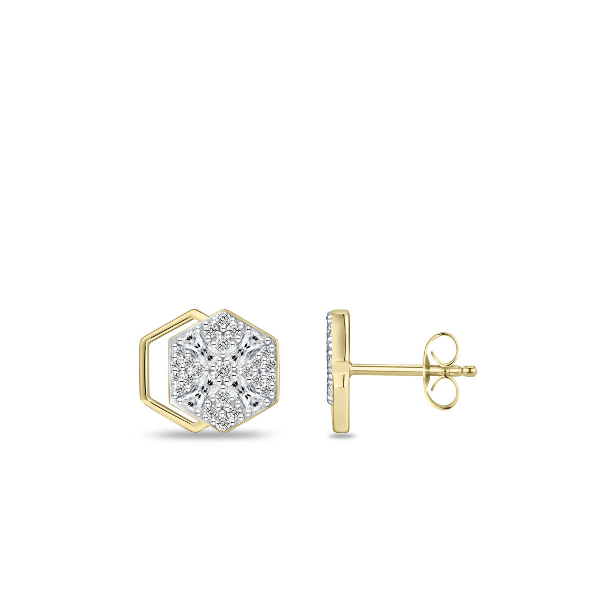Gisser Oorbellen Zilver Verguld Bicolor Zirkonia Wit – E1092Y – foto 3