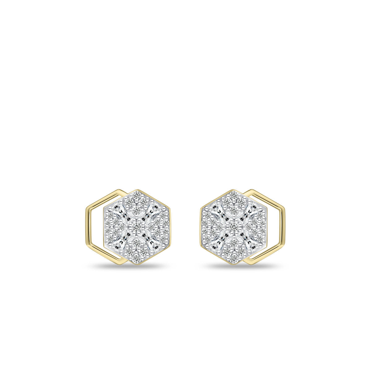 Gisser Oorbellen Zilver Verguld Bicolor Zirkonia Wit – E1092Y