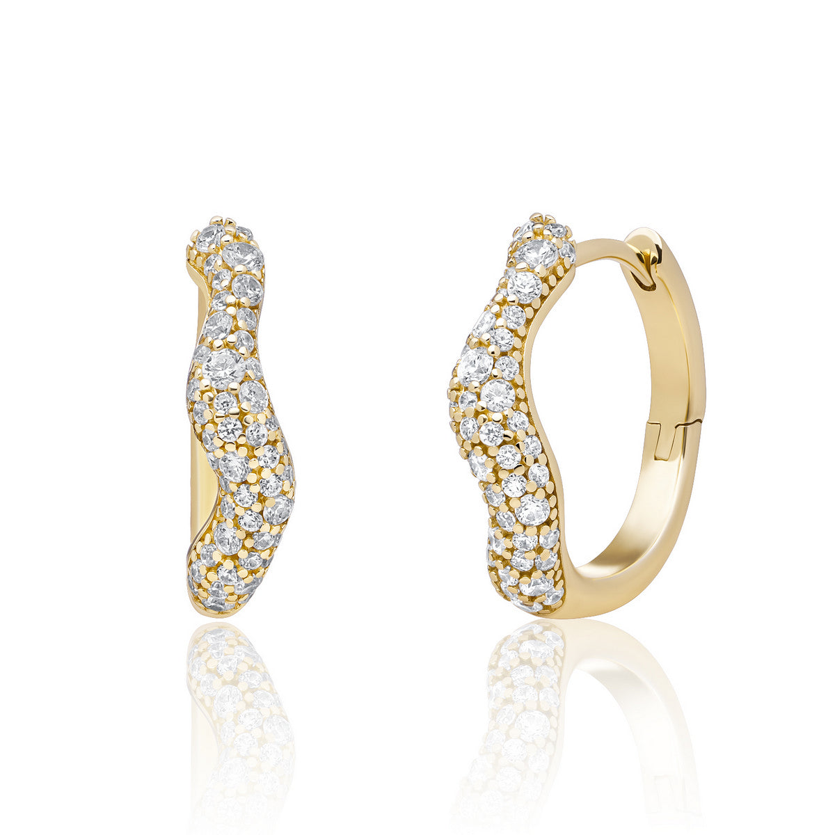 Sparkling Jewels Oorbellen Pavé Twirl Huggies Zirkonia EAG48 Goudkleurig
