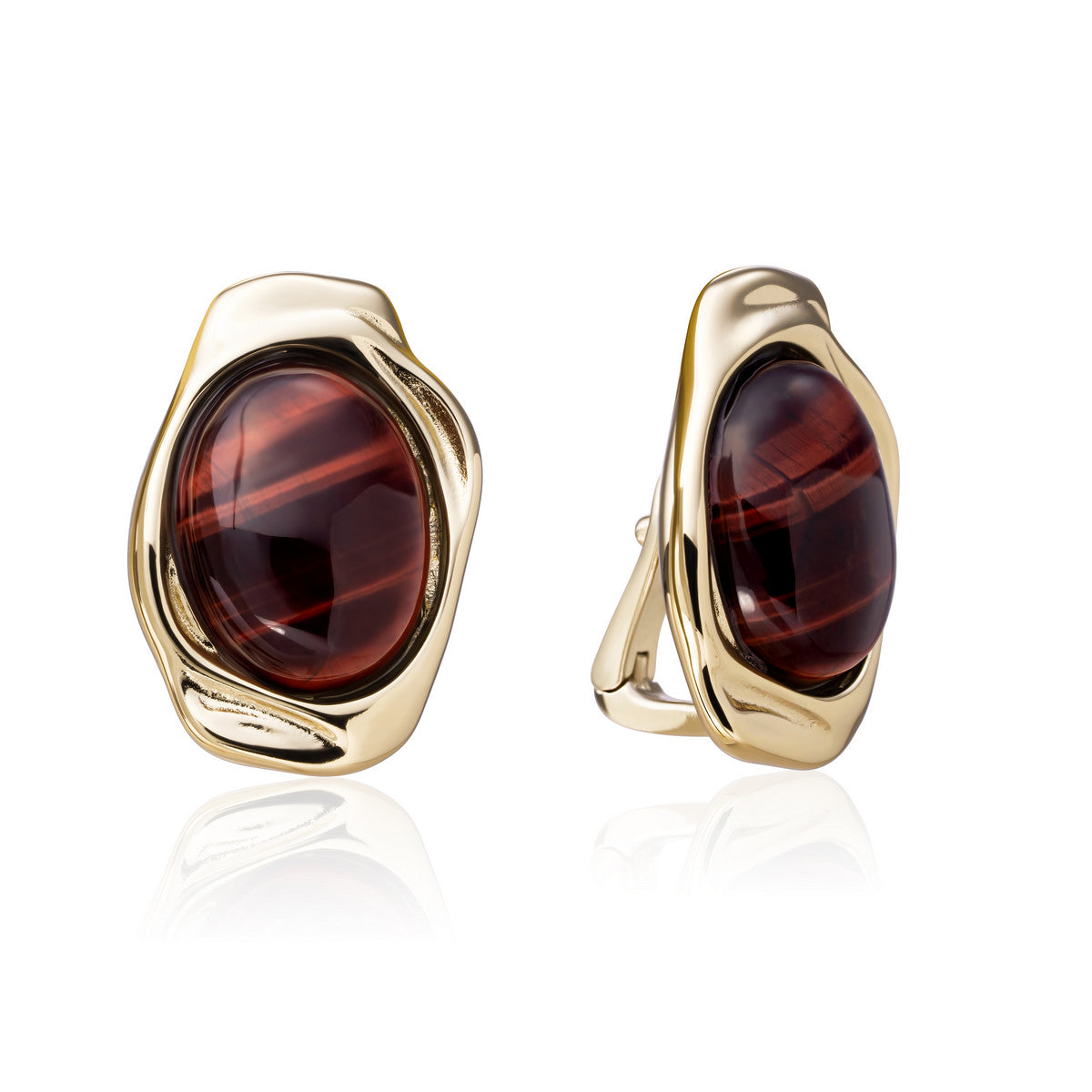 Sparkling Jewels Oorbellen Flow Rode Tijgeroog EAG53-G15 Goudkleurig