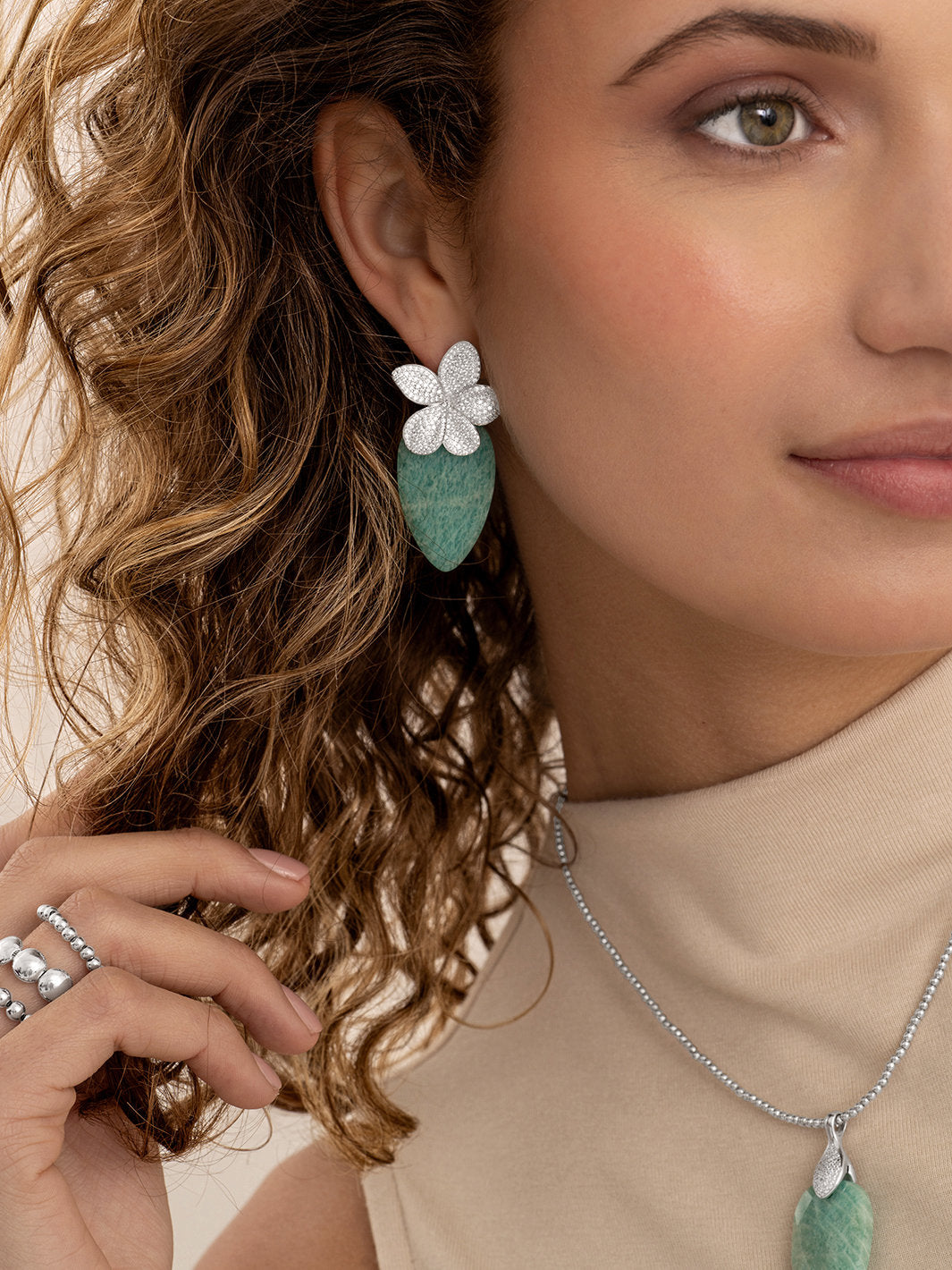 Sparkling Jewels Oorstenen Blossom Rich Groene Amazoniet EAGEM57-BS