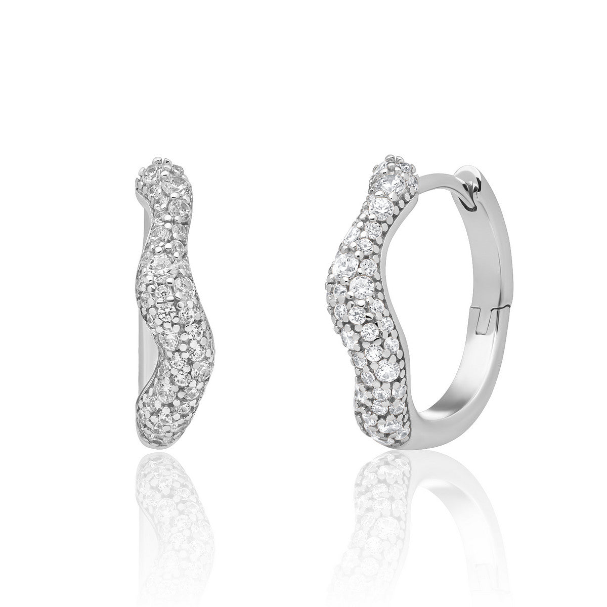 Sparkling Jewels Oorbellen Pavé Twirl Huggies Zirkonia EAS48 Zilverkleurig
