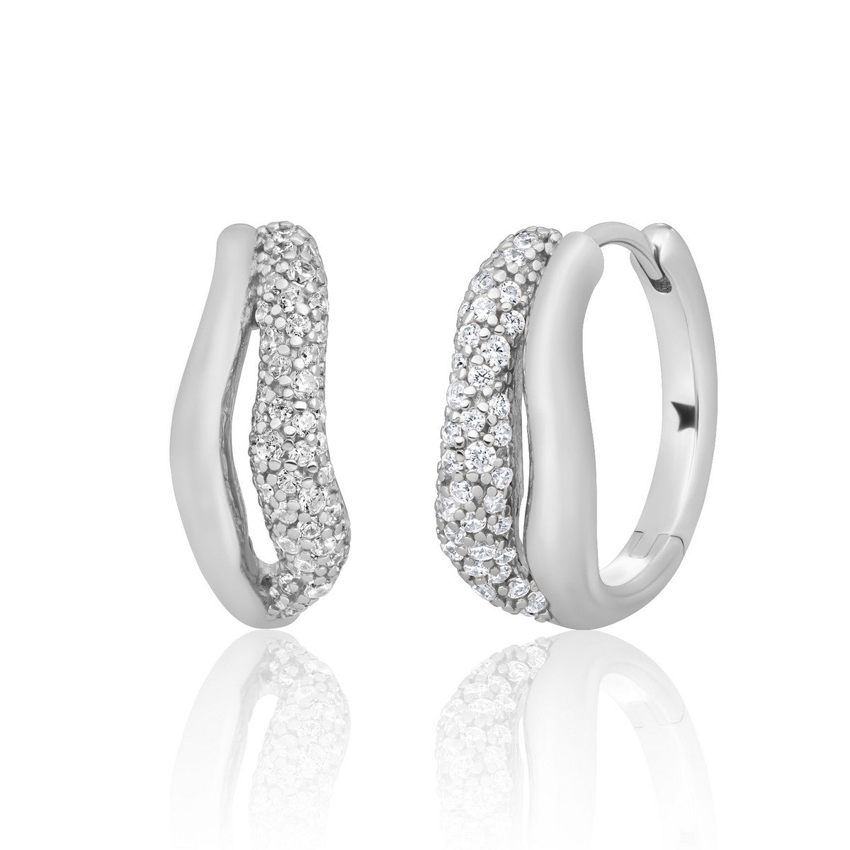 Sparkling Jewels Oorbellen Pavé Double Twirl Huggies Zirkonia EAS49 Zilverkleurig