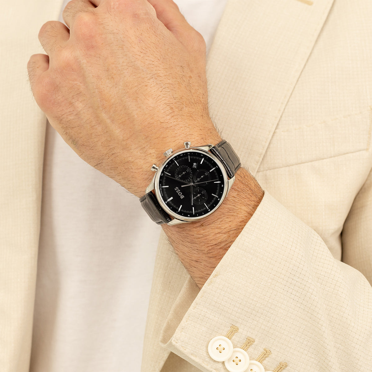 Hugo Boss Heren Horloge HB1514049 45 mm Zilverkleurig