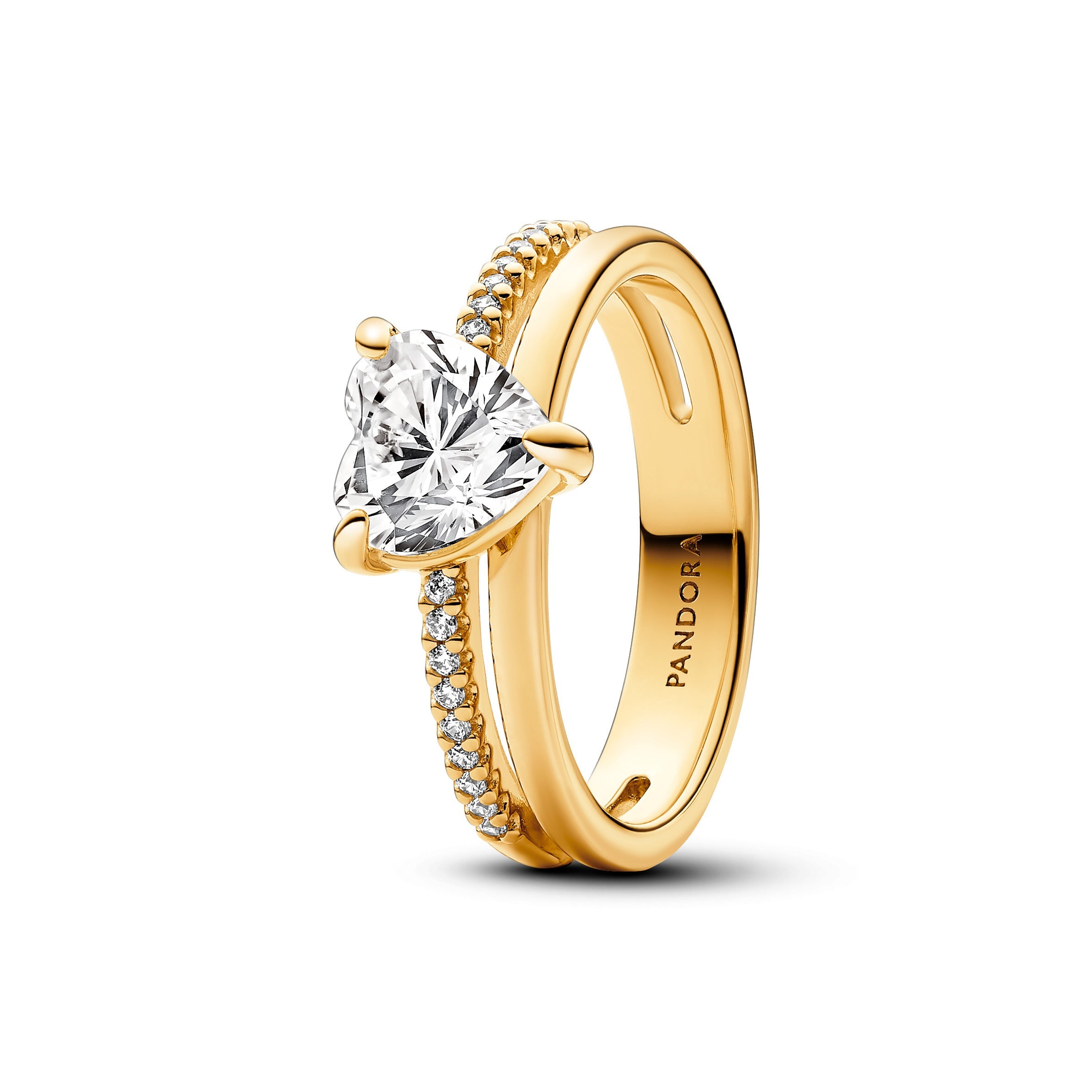 Pandora Ring met dubbele band en hart goudverguld - 163100C01