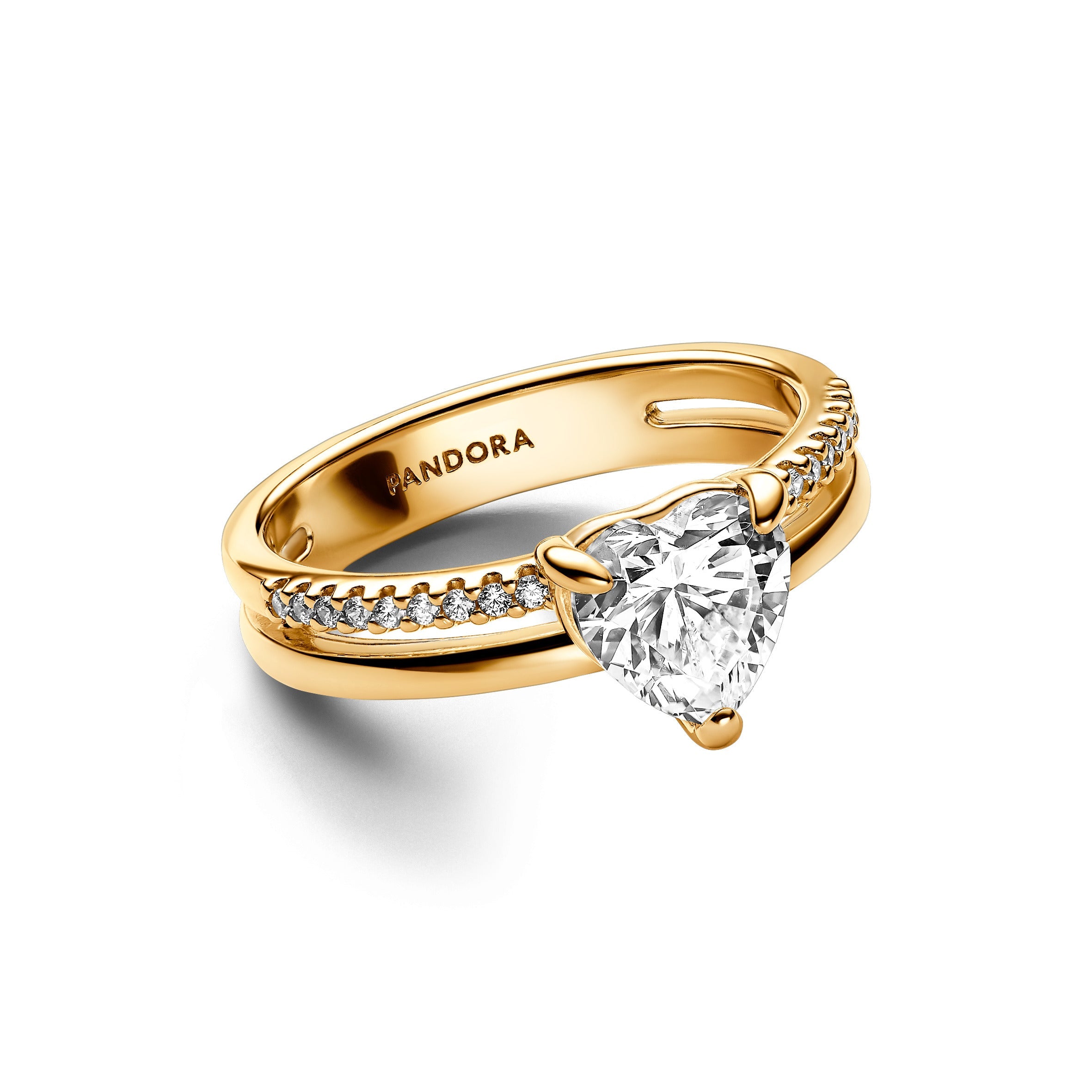 Pandora Ring met dubbele band en hart goudverguld - 163100C01