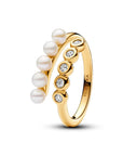 Pandora 14k Goud Vergulde Open Ring met Zoetwaterparel en Zirkonia 163146C01 - PansiteNederland.nl