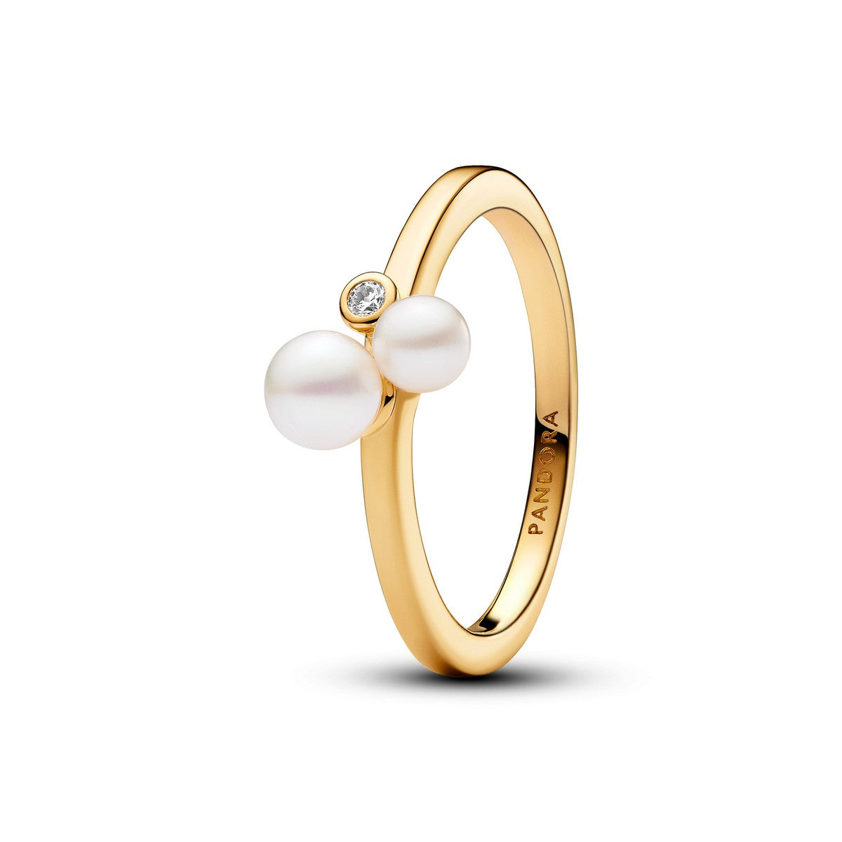 Pandora 14k Goud Vergulde Ring met Zoetwaterparel en Helder Zirkonia 163156C01