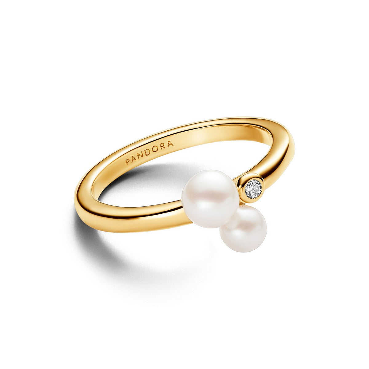 Pandora 14k Goud Vergulde Ring met Zoetwaterparel en Helder Zirkonia 163156C01