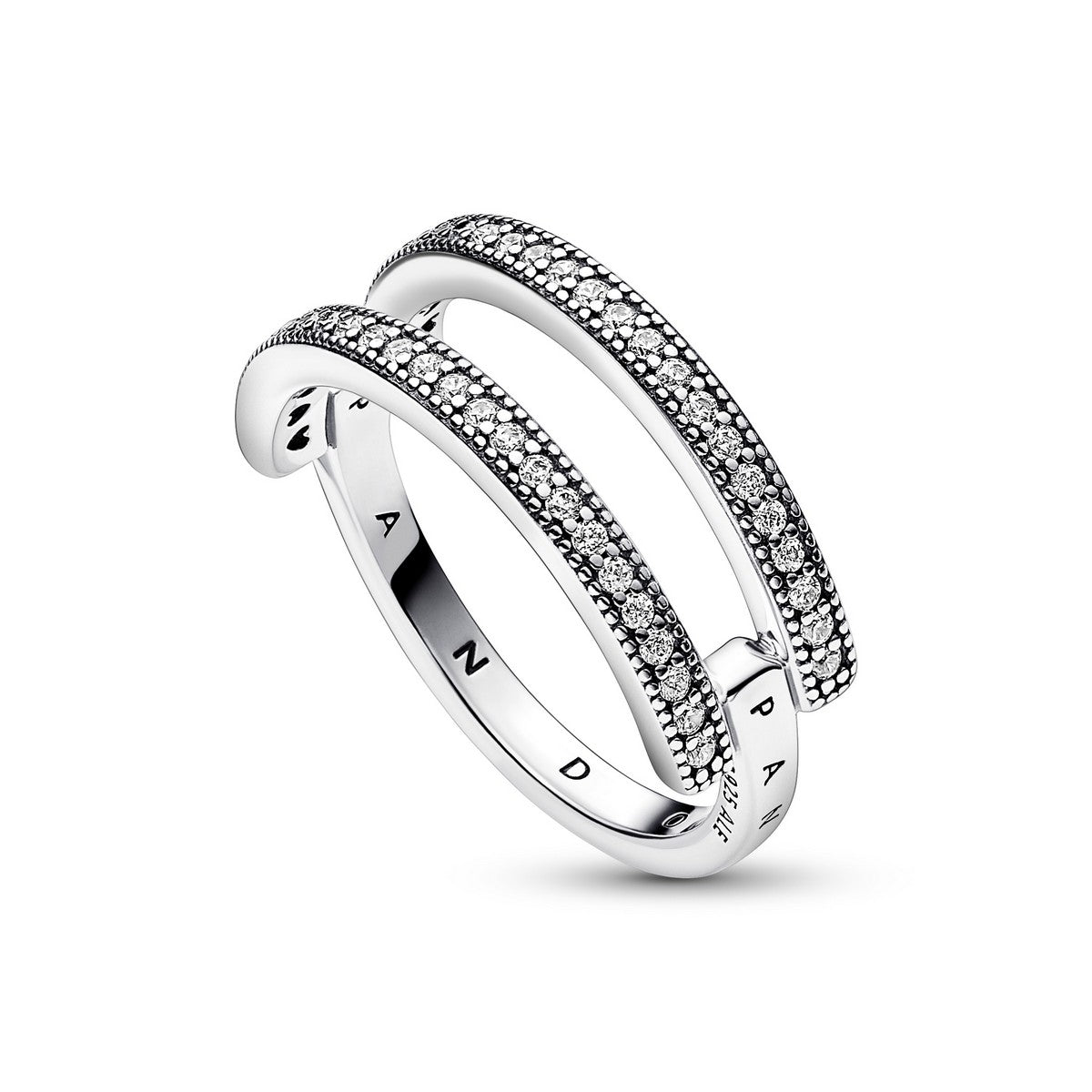 Pandora Signature Logo &amp; Pave Double Band Ring 192779C01, exclusief en kwalitatief hoogwaardig. Ontdek nu!