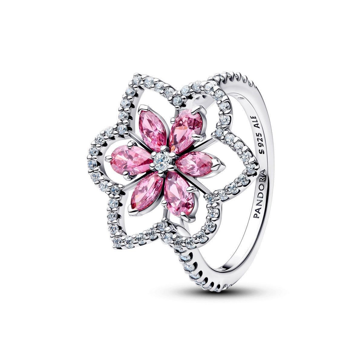 Pandora Cocktailring met Dubbele Bloem zilver - 194577C01