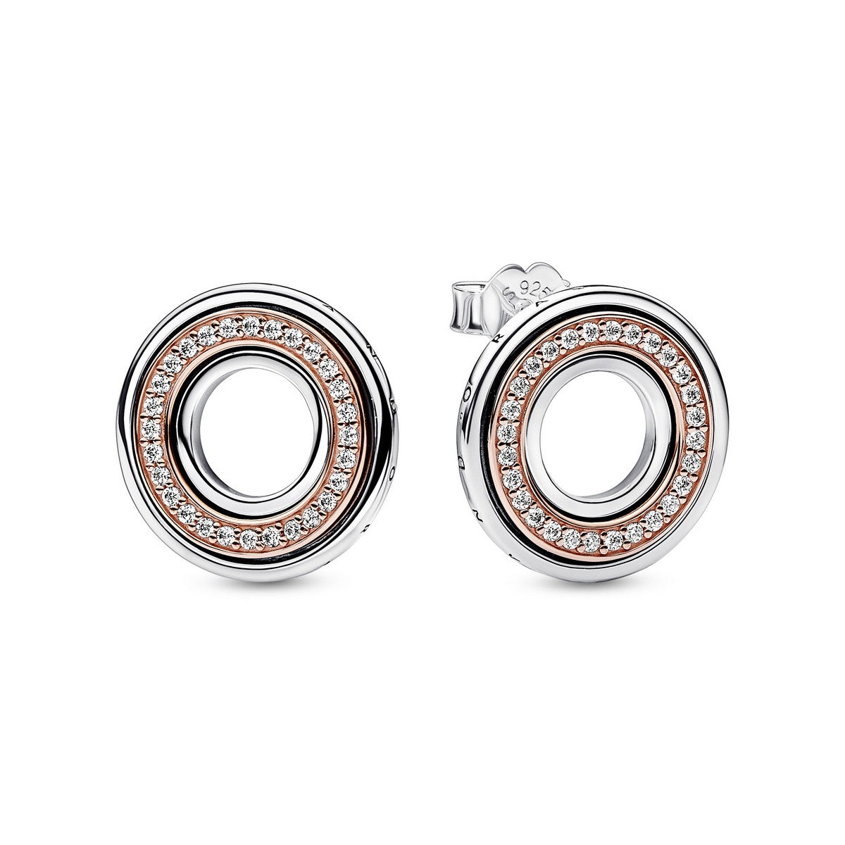 Pandora Signature Two tone Logo &amp; Pave Stud Earrings 282780C01, exclusief en kwalitatief hoogwaardig. Ontdek nu!