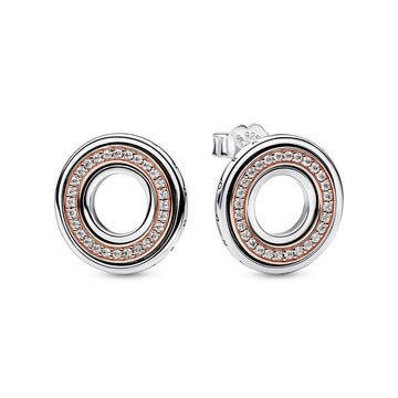 Pandora Signature Two tone Logo & Pave Stud Earrings 282780C01