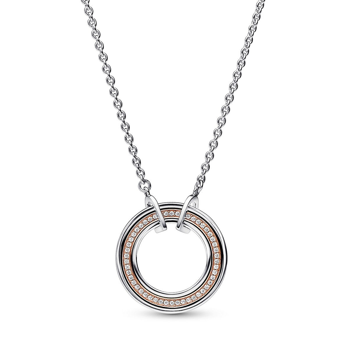 Pandora Signature Twee-Tinten Logo &amp; Pavé Ketting 382772C01, exclusief en kwalitatief hoogwaardig. Ontdek nu!