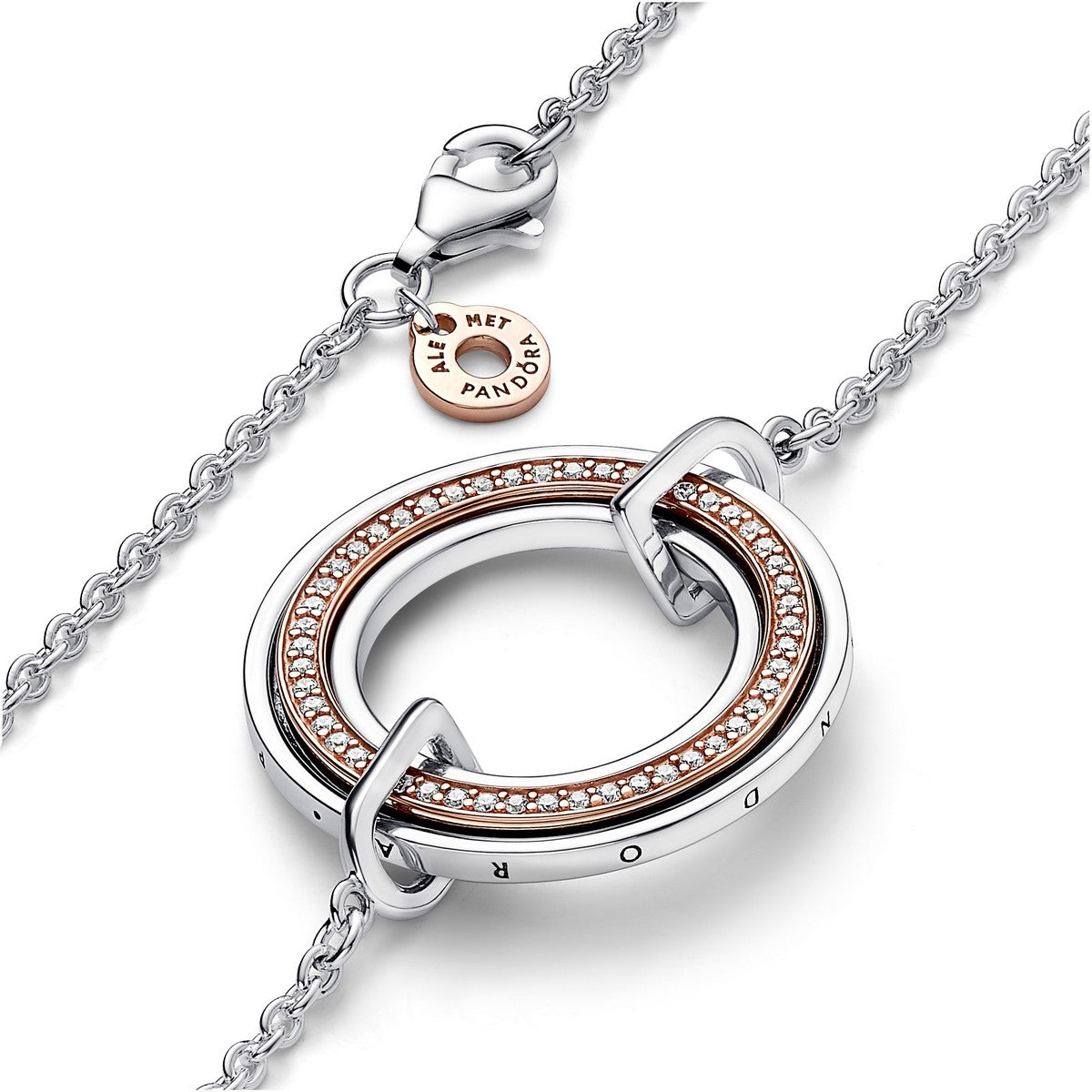 Pandora Signature Twee-Tinten Logo &amp; Pavé Ketting 382772C01, exclusief en kwalitatief hoogwaardig. Ontdek nu!