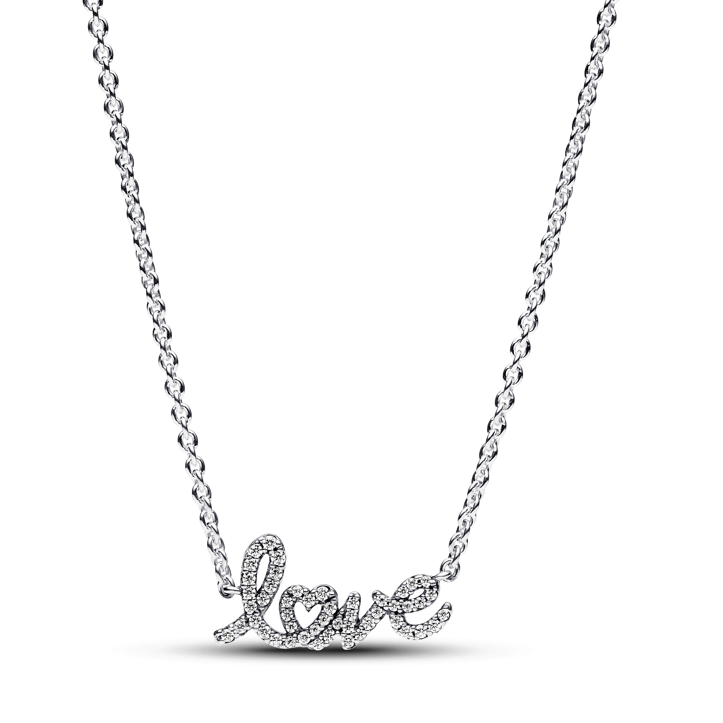 Pandora Sprankelende halsketting love handgeschreven zilver - 393076C01