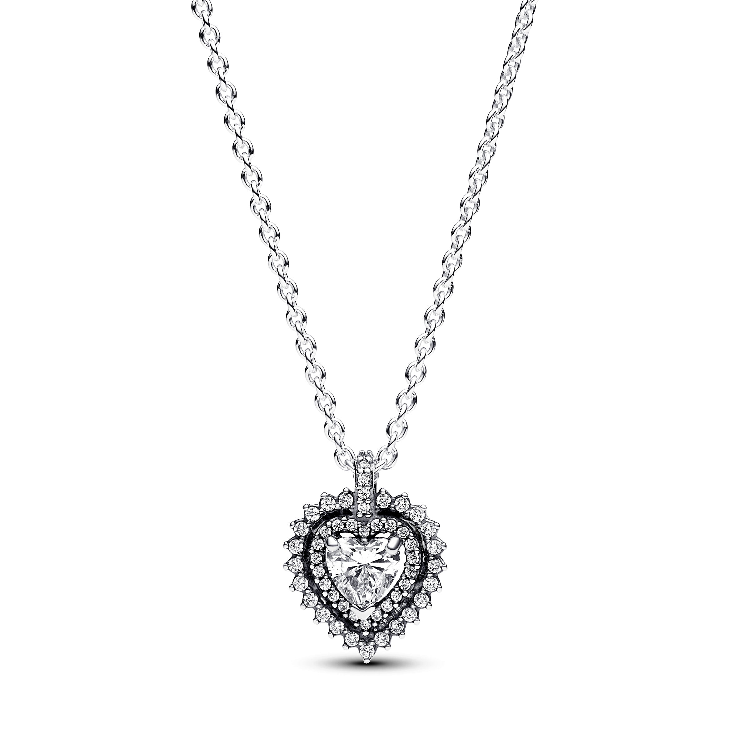 Pandora Sprankelend hart halo halsketting met hanger zilver - 393099C01