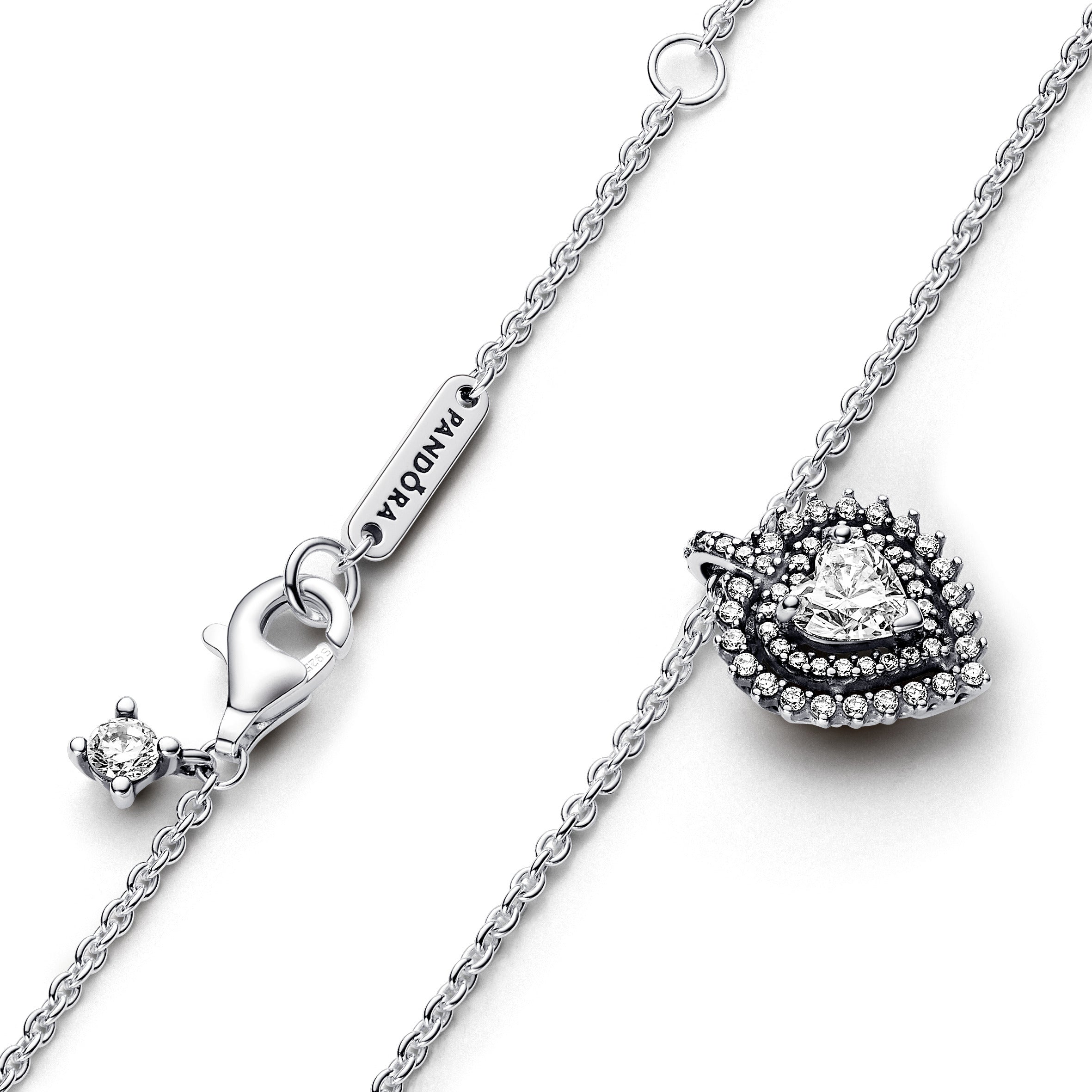 Pandora Sprankelend hart halo halsketting met hanger zilver - 393099C01