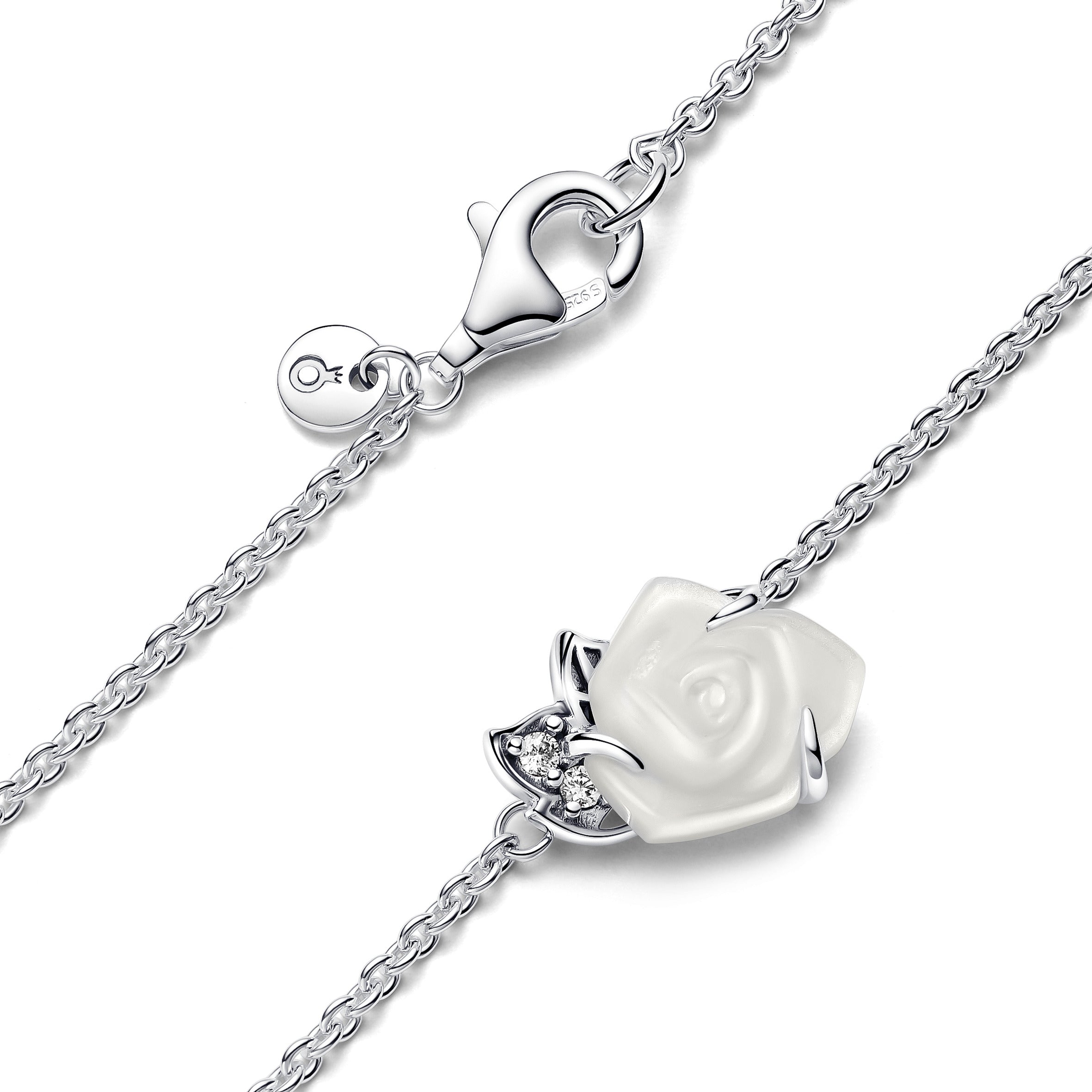 Pandora Witte roos in bloei halsketting zilver - 393206C01