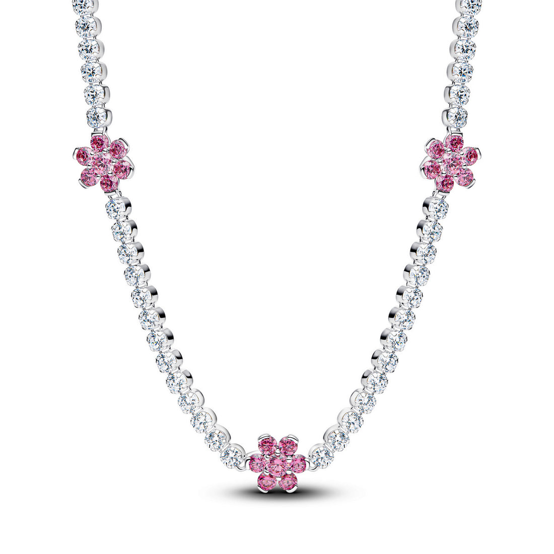 Pandora Roze Bloem Tennis Halsketting zilver 394561C01