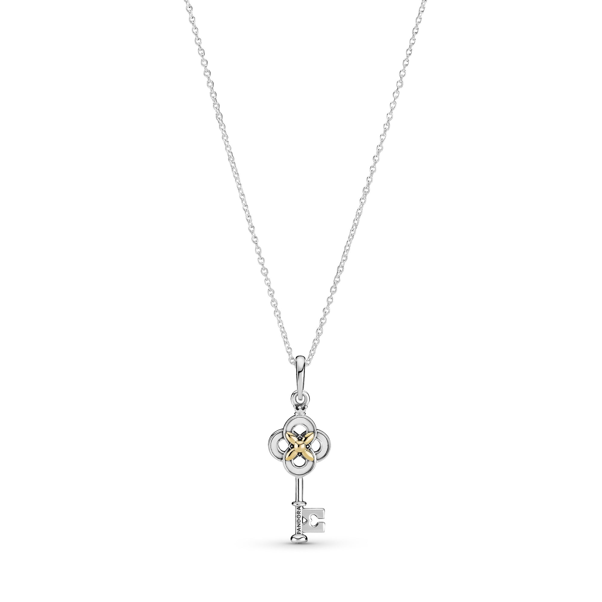 Pandora Two-tone Key &amp; Flower ketting 399339C01, exclusief en kwalitatief hoogwaardig. Ontdek nu!